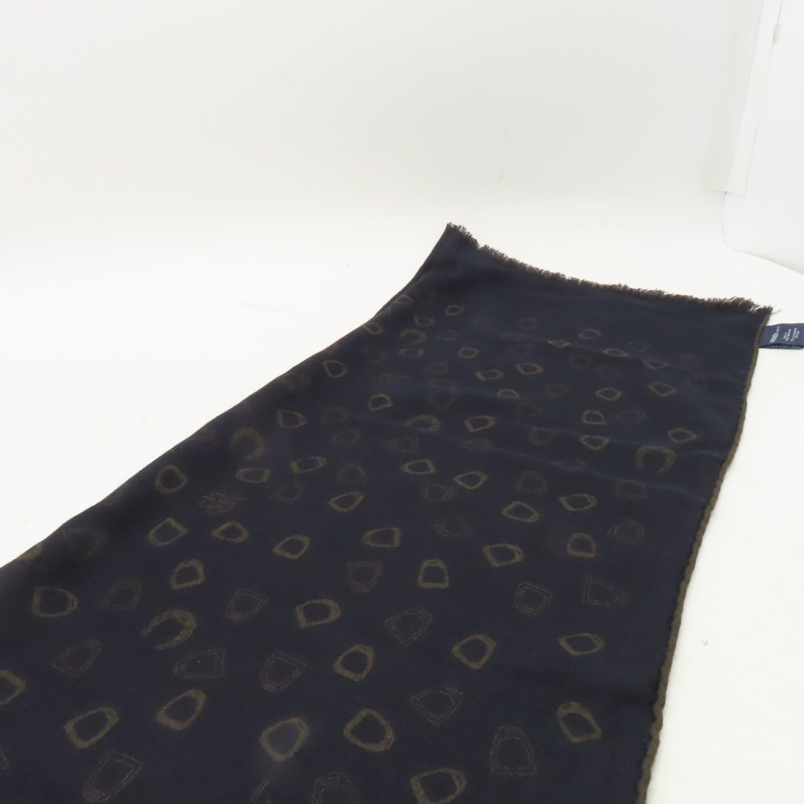 HERMES Cashmere/絲質Stole披肩深藍色/卡其色