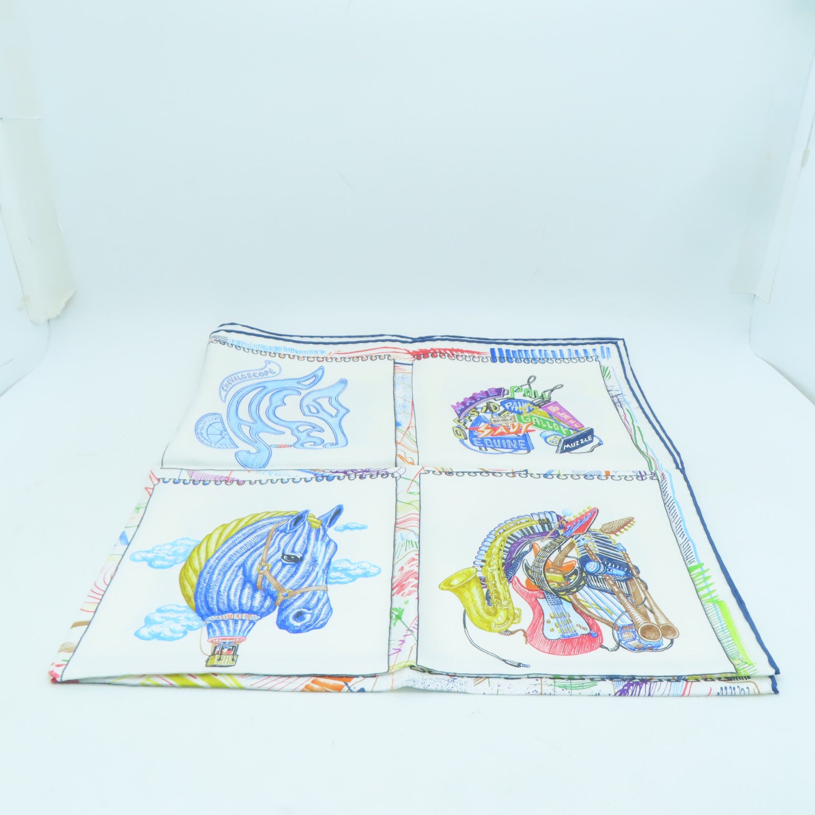 HERMES 絲質Scarf 90x90絲巾白色/彩色
