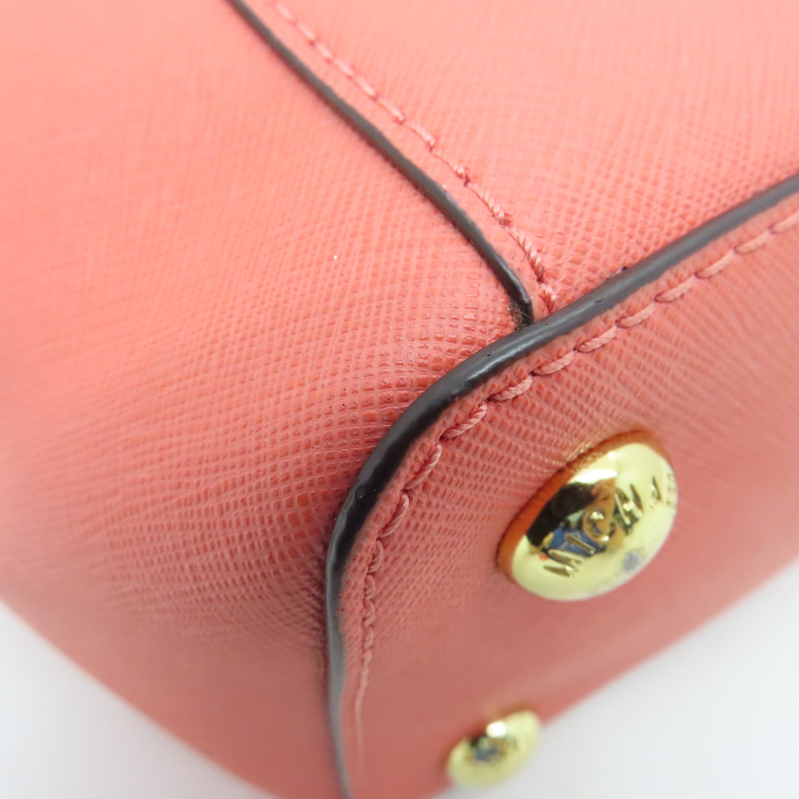 Michael Kors cowhide leather Tote Bag gold buckle handle bag orange pink