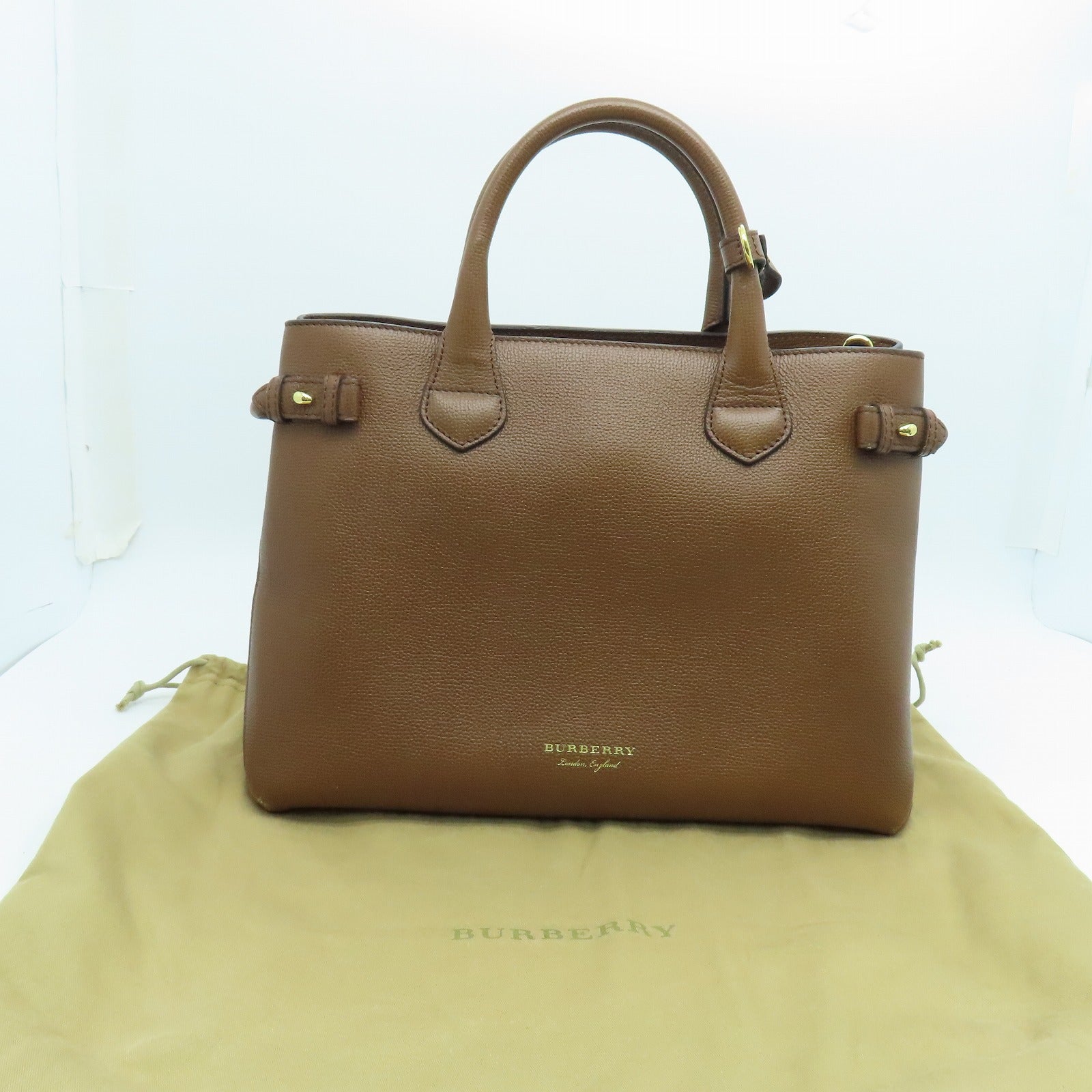 BURBERRY 牛皮皮革Mediun Banner Bag金扣手挽袋啡色