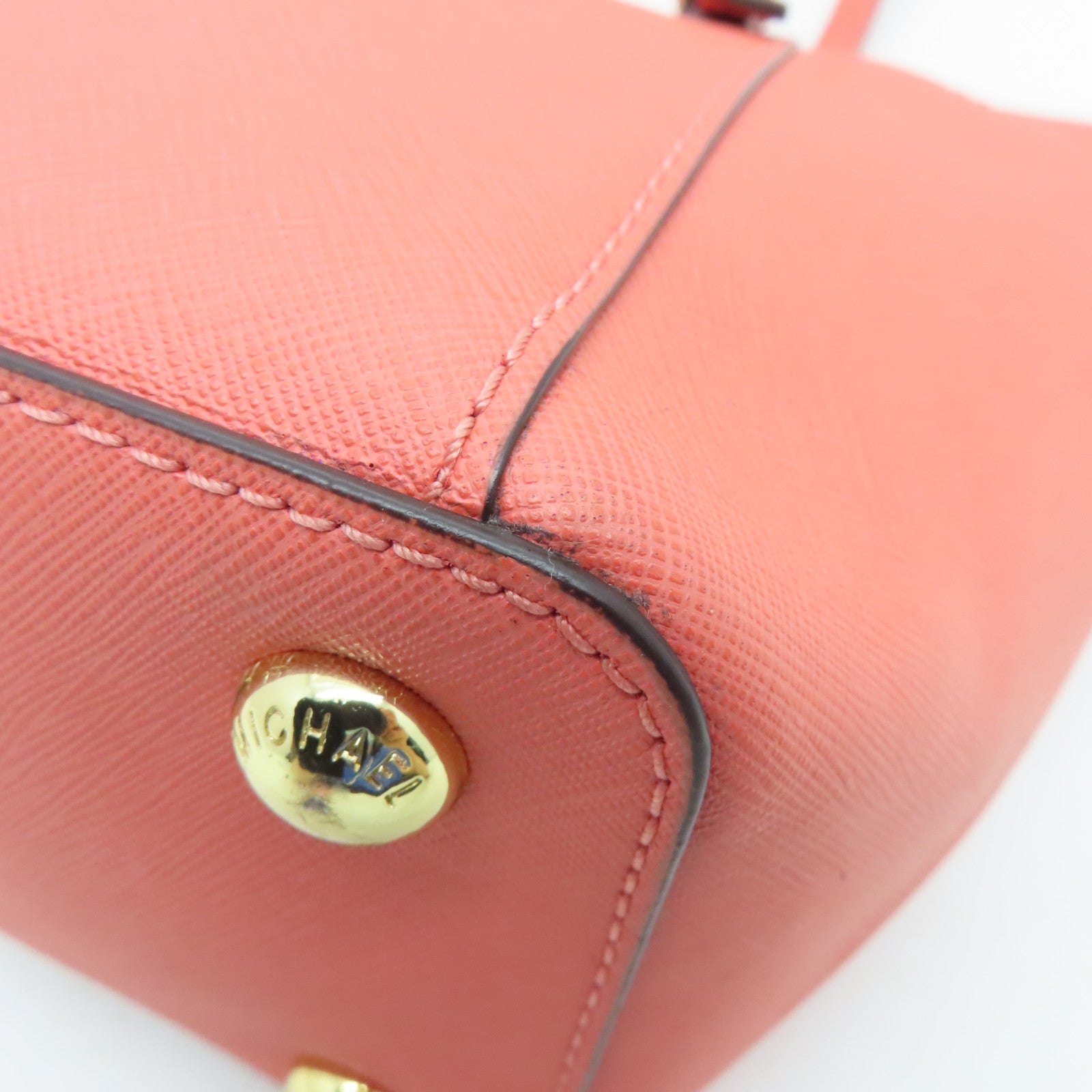 Michael Kors cowhide leather Tote Bag gold buckle handle bag orange pink