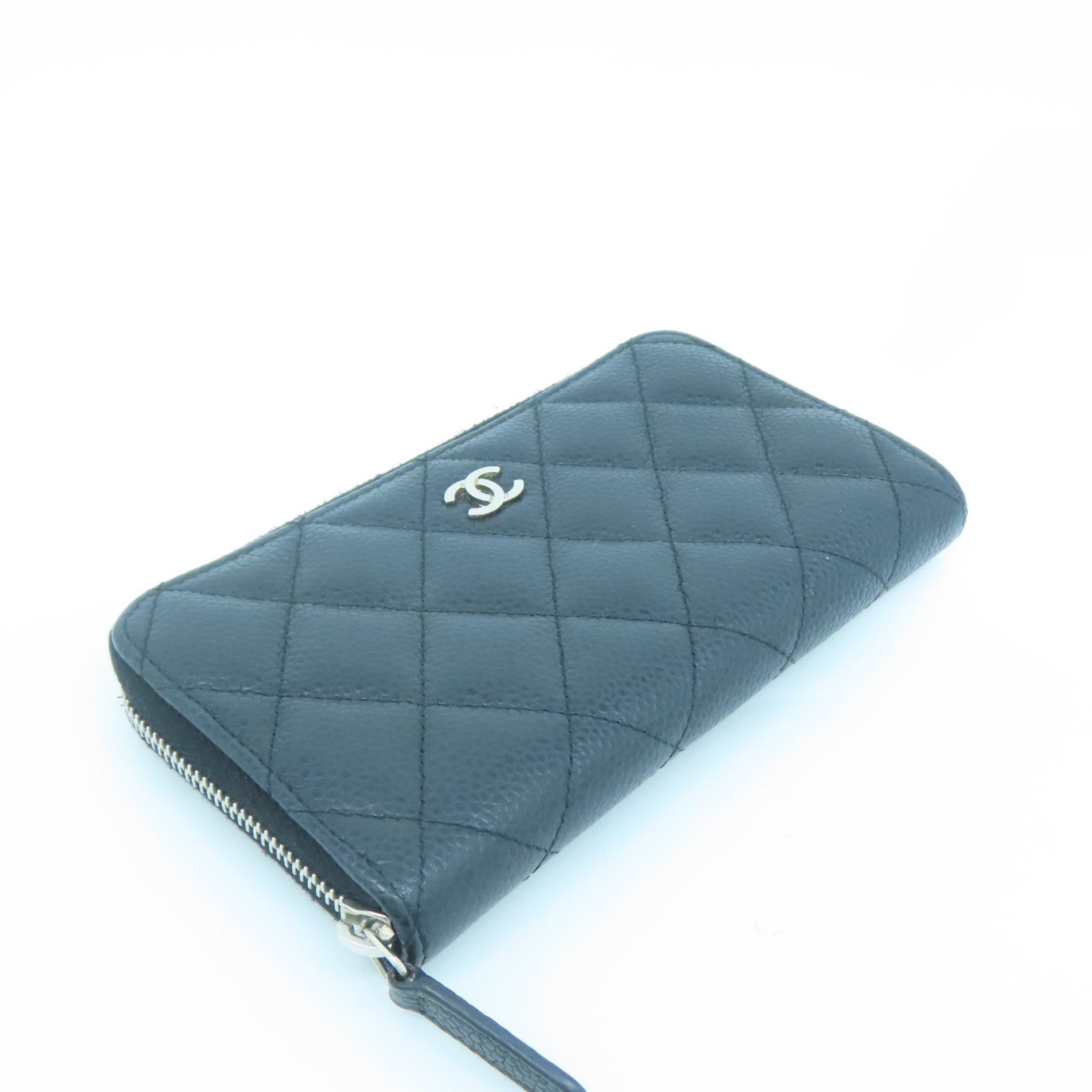 CHANEL 菱格Caviar皮革Card Case銀扣卡片套黑色