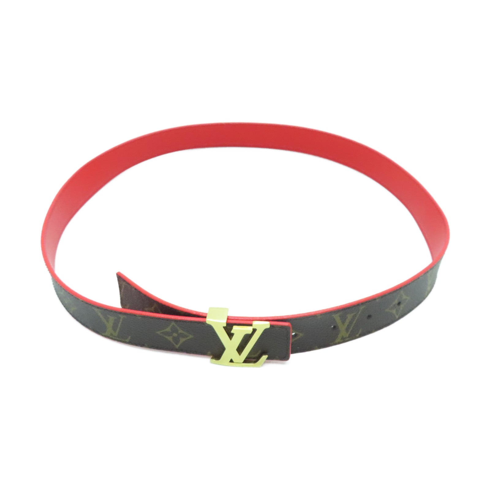 LOUIS VUITTON Monogram Belt 90cm金扣皮帶啡色/紅色