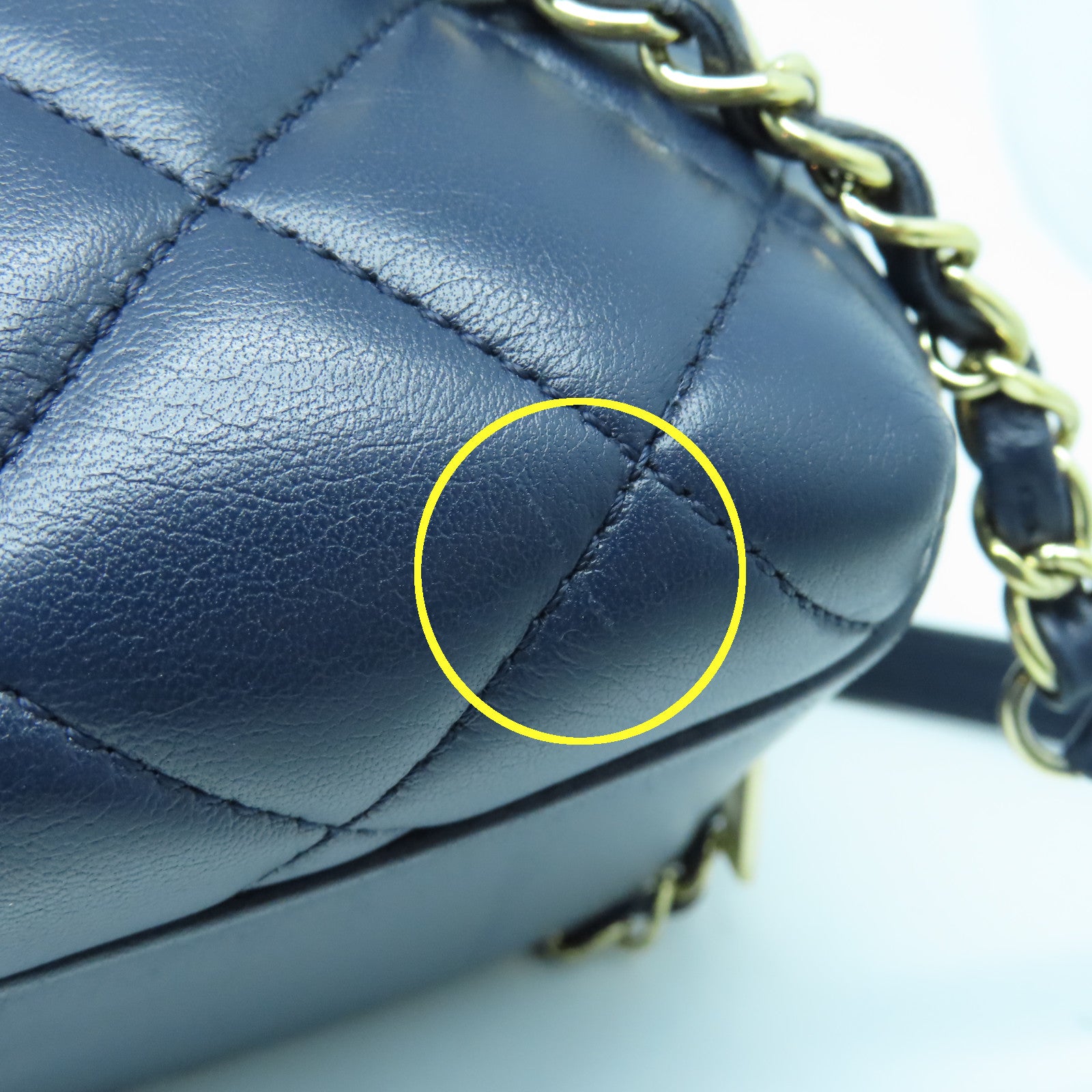 CHANEL 菱格羊皮皮革2way Shoulder Bag金扣手挽肩背兩用袋深藍色