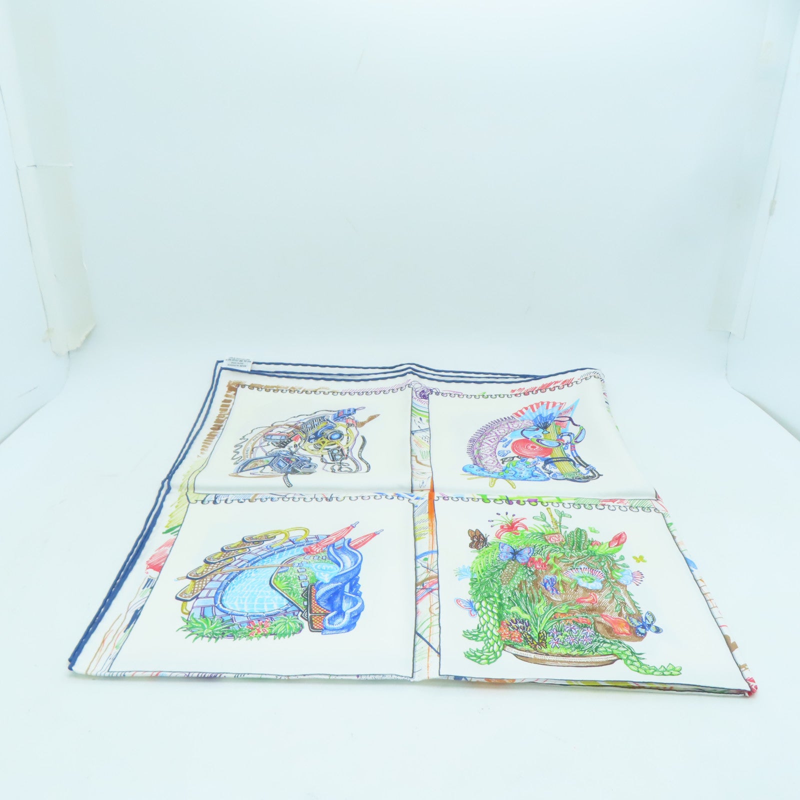 HERMES 絲質Scarf 90x90絲巾白色/彩色