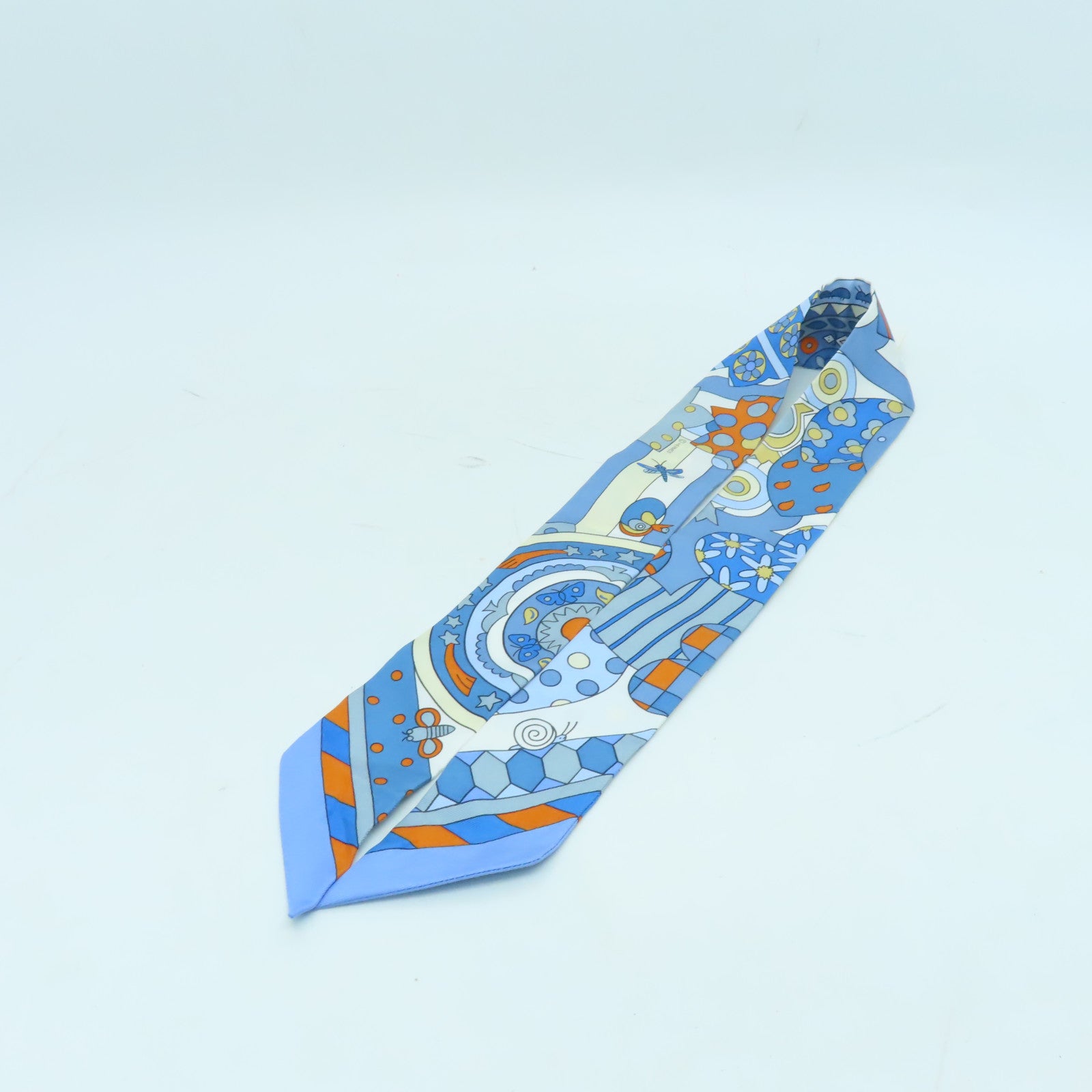 HERMES 絲質Twilly絲巾淺藍色/彩色