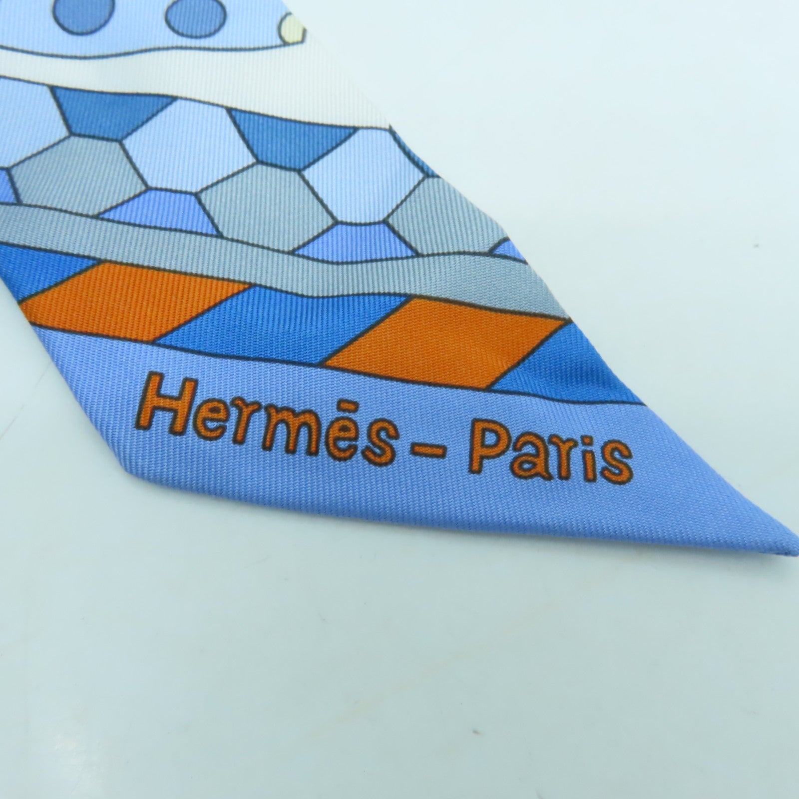 HERMES 絲質Twilly絲巾淺藍色/彩色