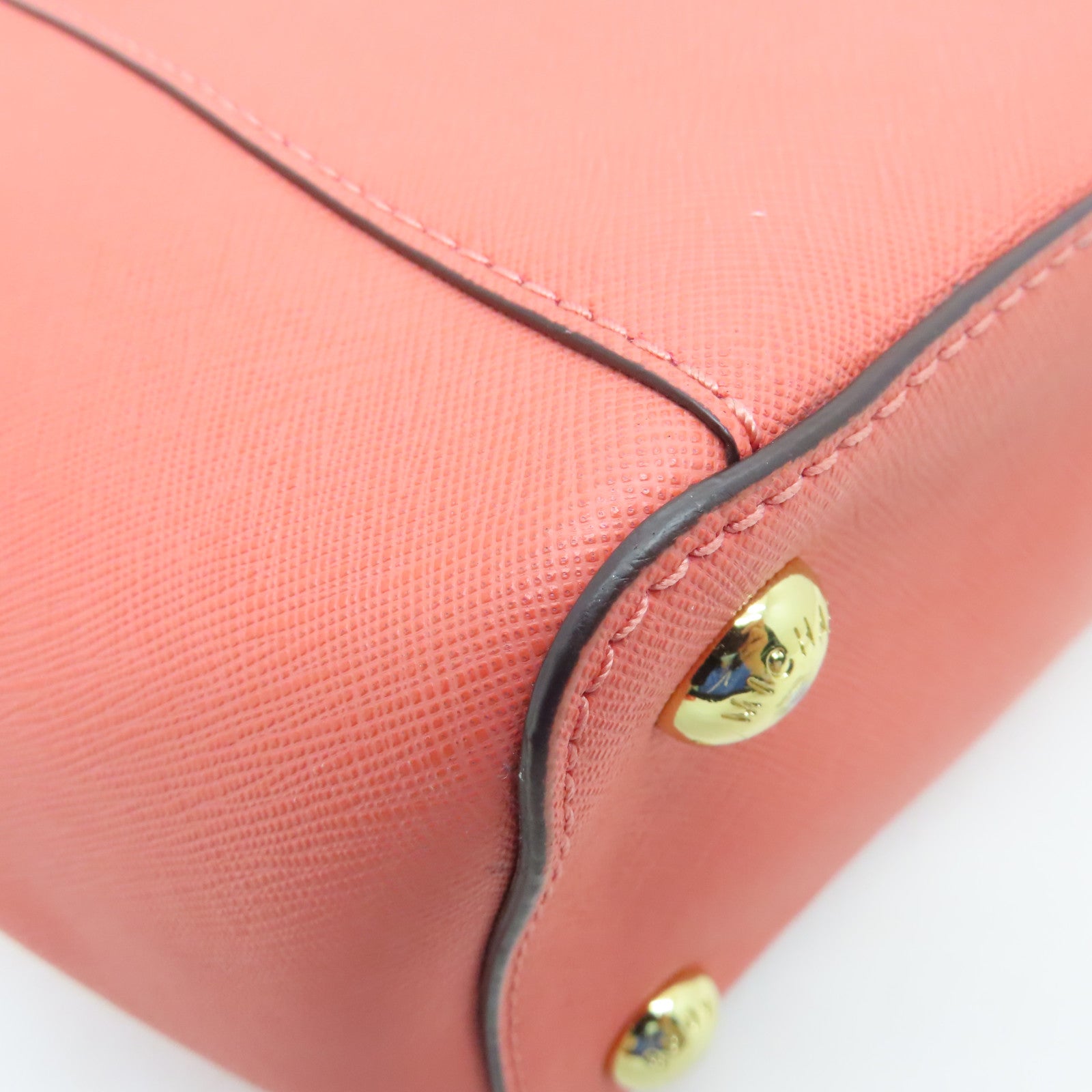 Michael Kors cowhide leather Tote Bag gold buckle handle bag orange pink