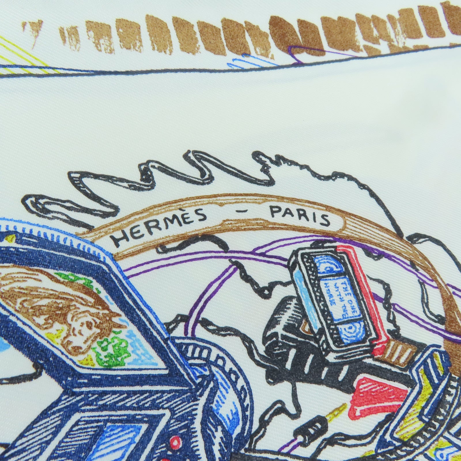 HERMES 絲質Scarf 90x90絲巾白色/彩色