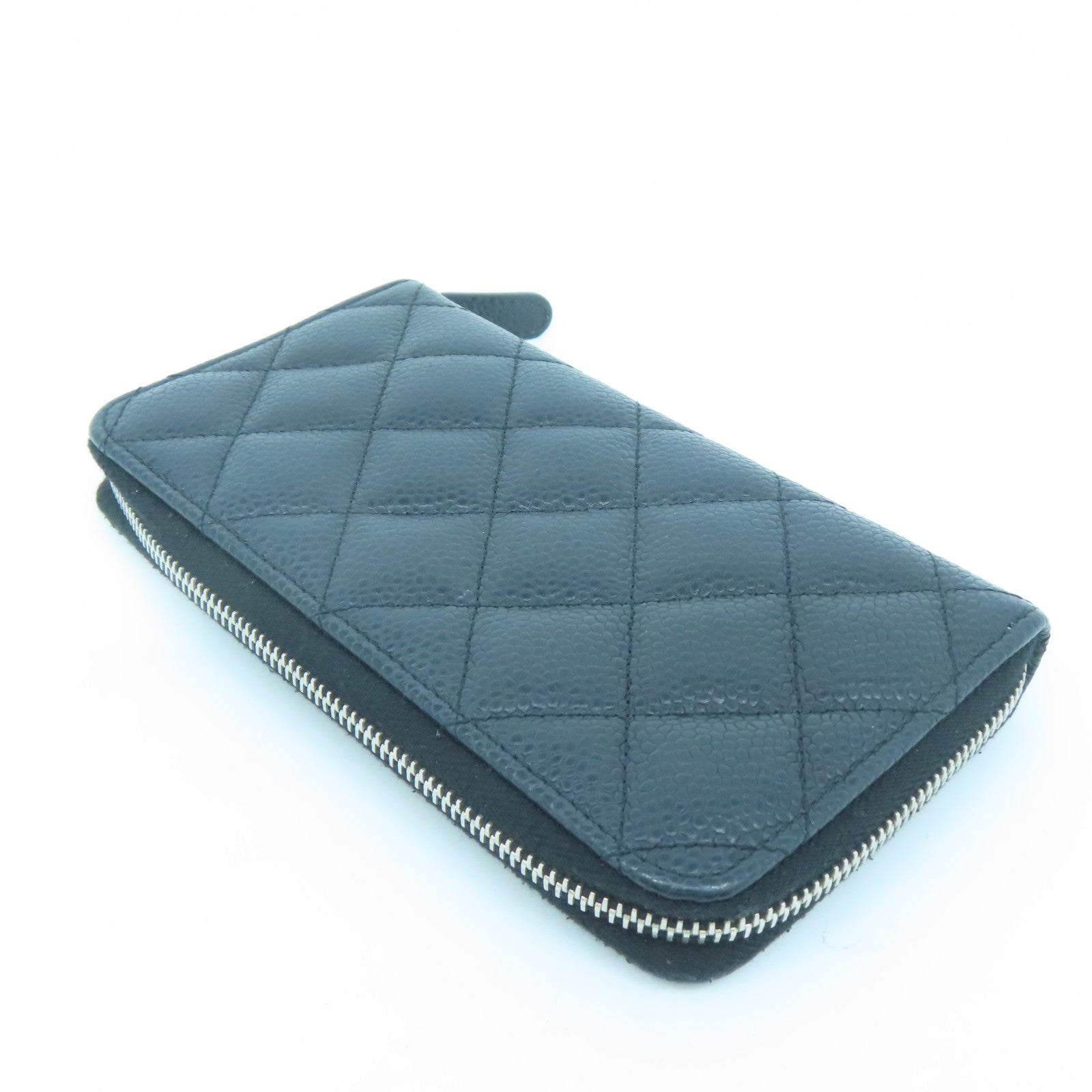 CHANEL 菱格Caviar皮革Card Case銀扣卡片套黑色