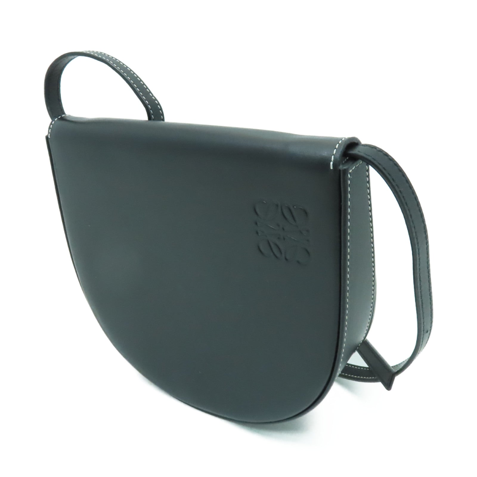 LOEWE 牛皮皮革Heel Bag銀扣肩背袋黑色