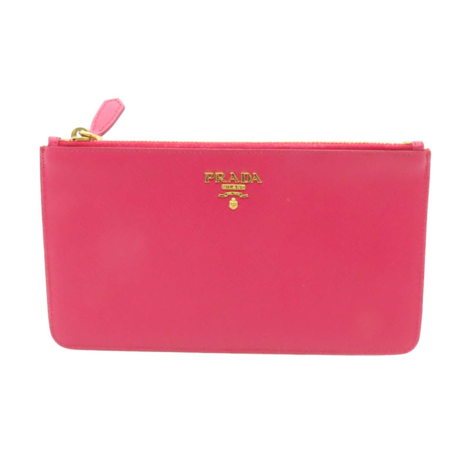 PRADA 牛皮皮革Pouch金扣手拿包粉紅色