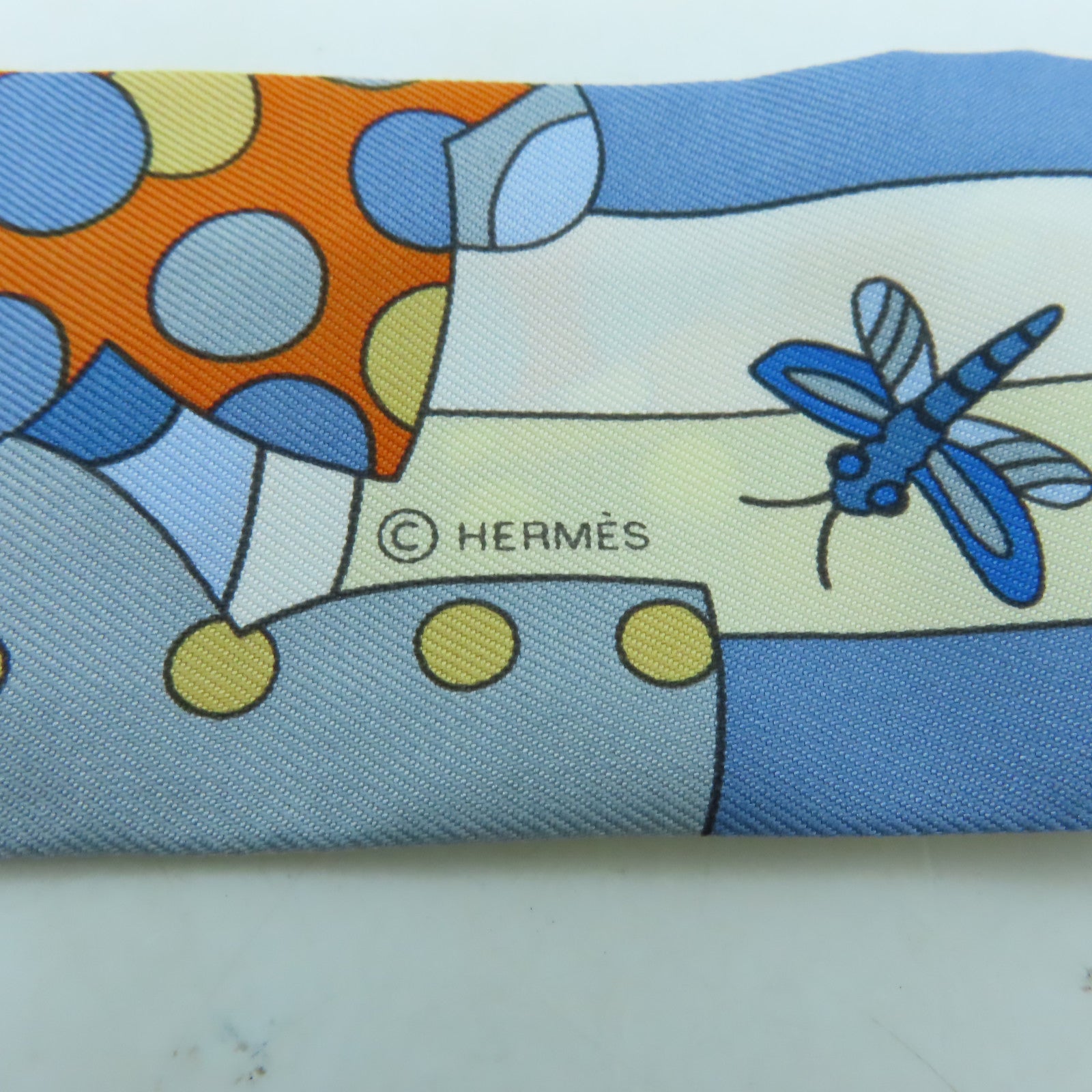 HERMES 絲質Twilly絲巾淺藍色/彩色