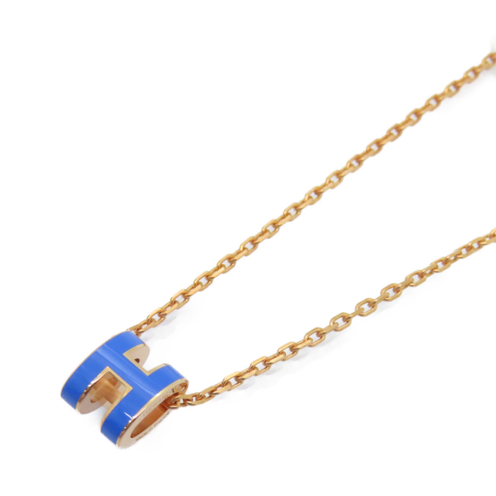 HERMES 金屬Mini Pop H Necklace項鍊藍色/金色