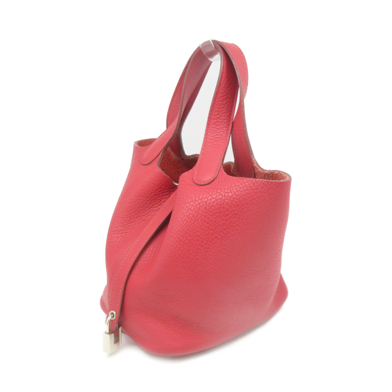 HERMES 【激減優惠】Clemence皮革Picotin PM Hand Bag銀扣手挽袋Rouge Garance色/紅色