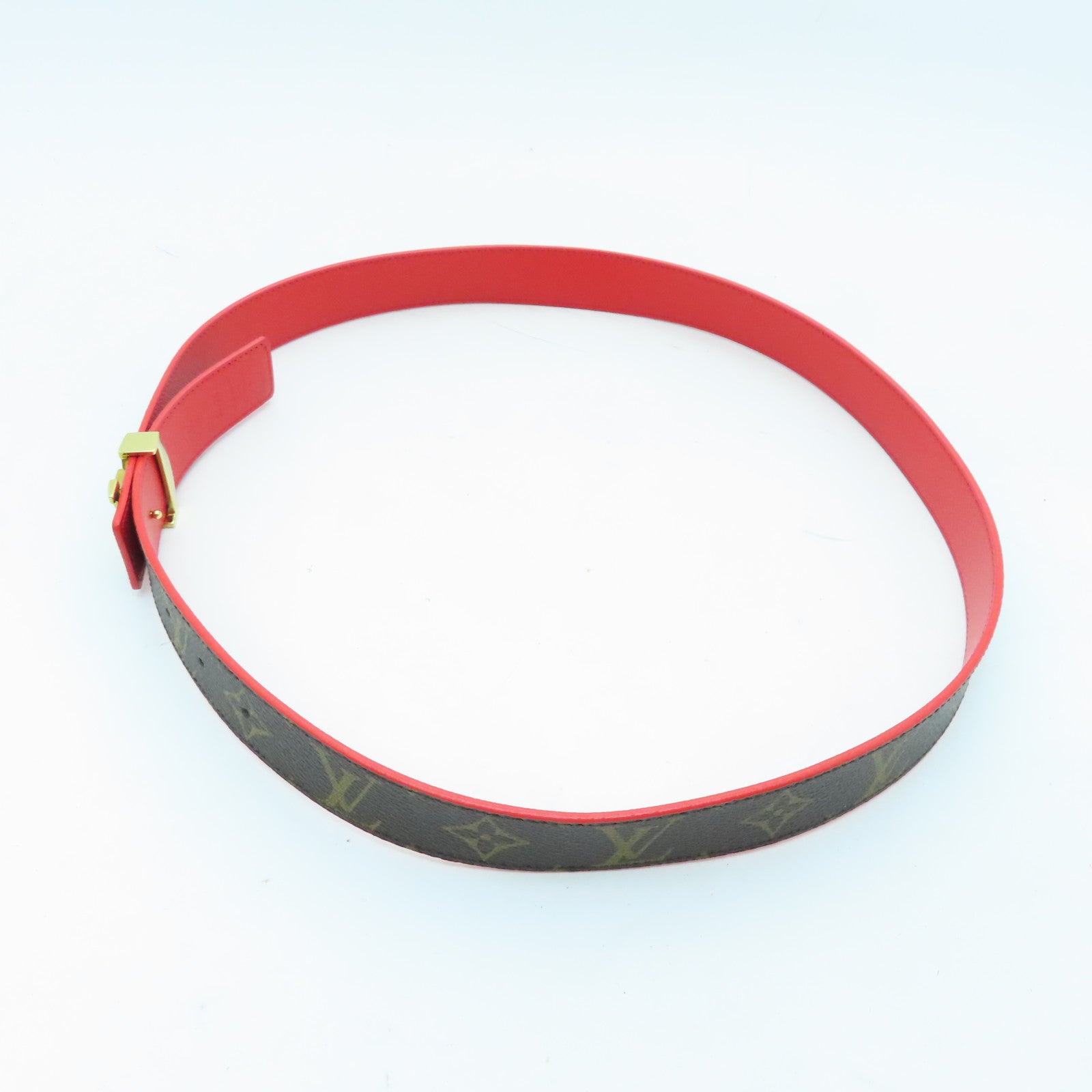 LOUIS VUITTON Monogram Belt 90cm金扣皮帶啡色/紅色