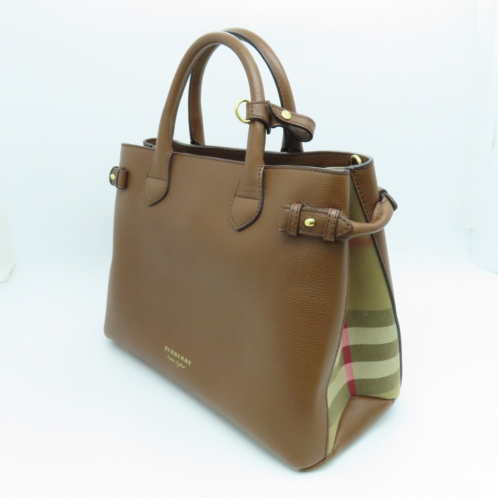 BURBERRY 牛皮皮革Mediun Banner Bag金扣手挽袋啡色