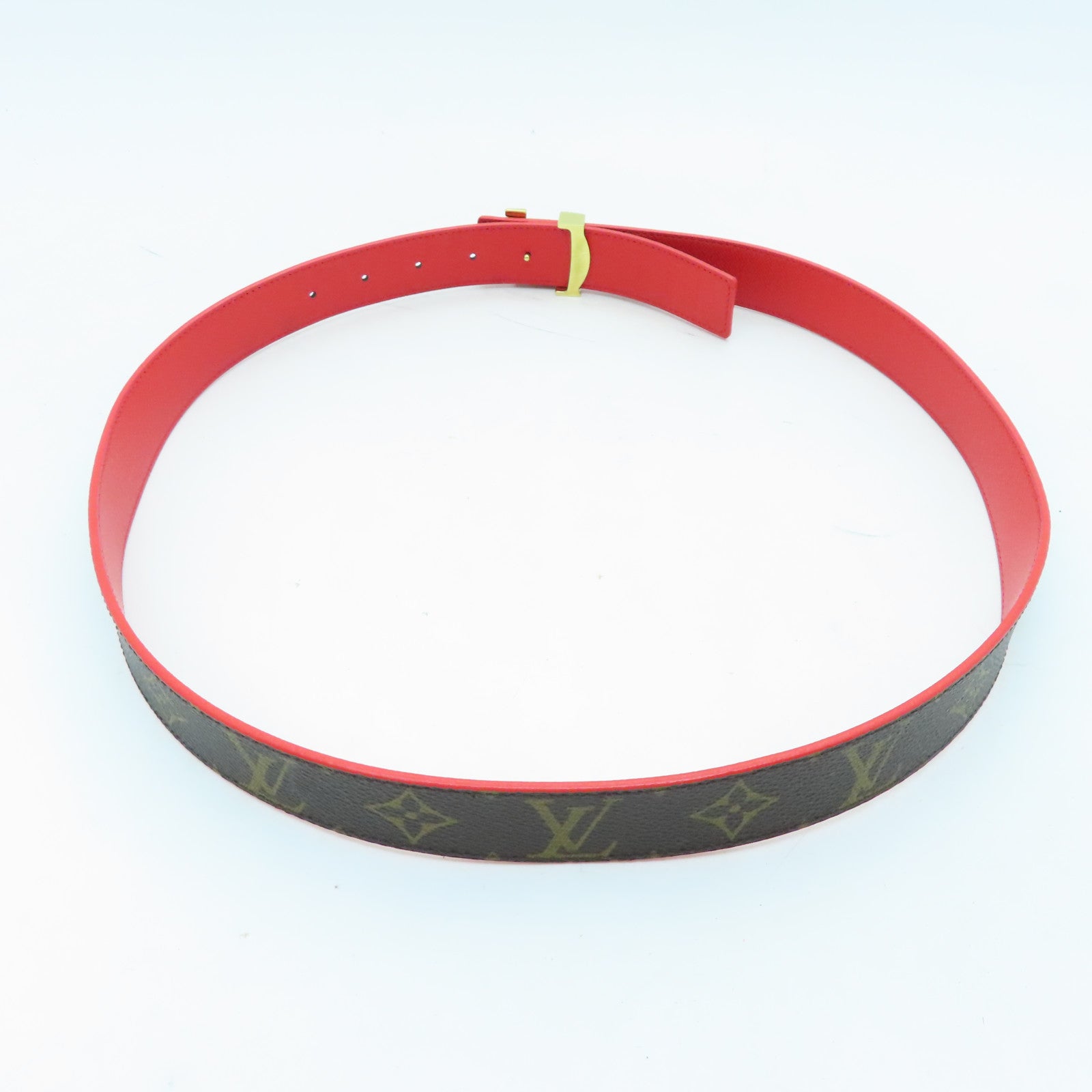 LOUIS VUITTON Monogram Belt 90cm金扣皮帶啡色/紅色