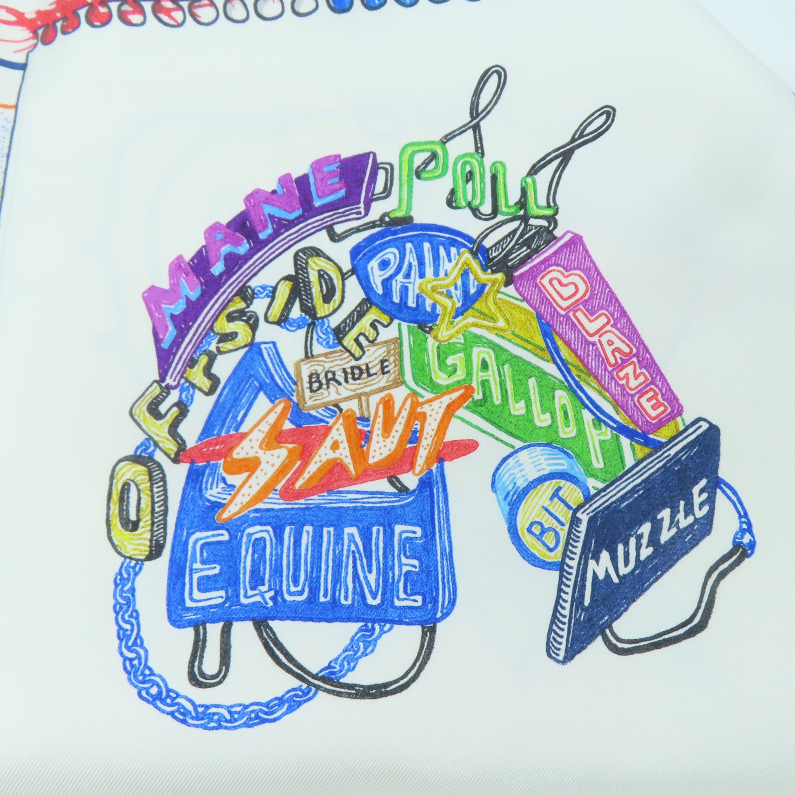 HERMES 絲質Scarf 90x90絲巾白色/彩色