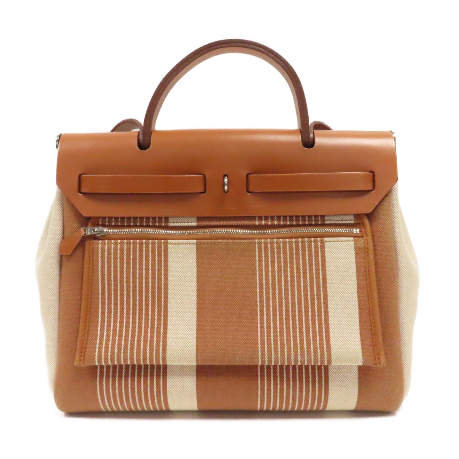 HERMES 帆布Herbag PM銀扣手挽肩背兩用袋Gold經典駝色/米色