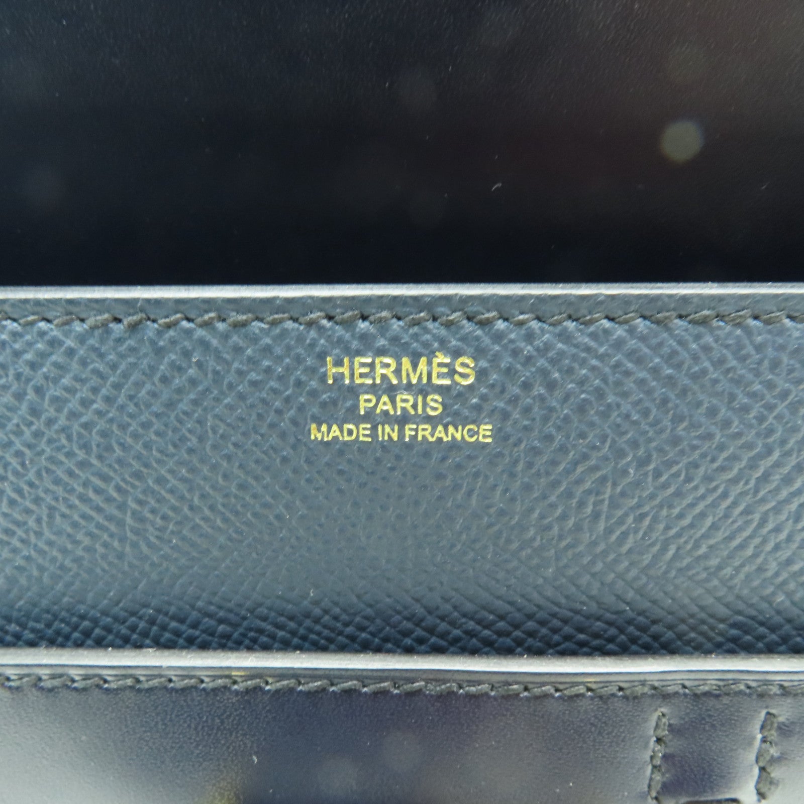 HERMES Epsom皮革Sacabar金扣肩背袋深藍色