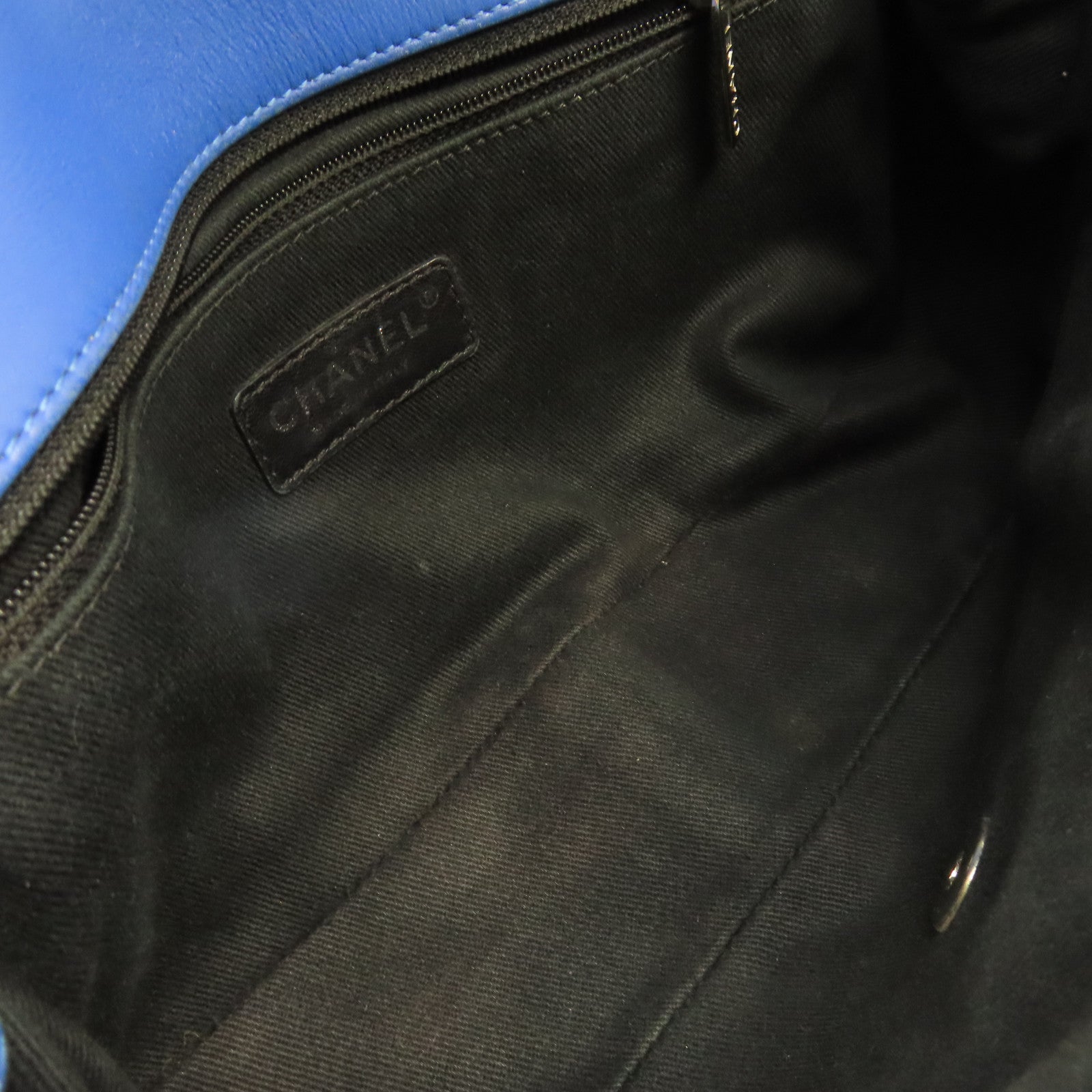 CHANEL 菱格漆皮皮革Chain Shoulder Bag銀扣鏈帶肩背袋藍色