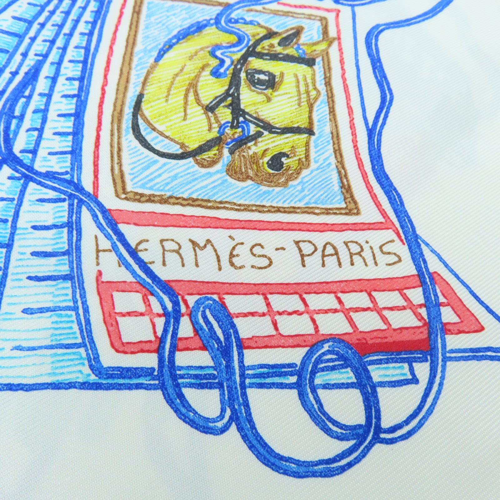 HERMES 絲質Scarf 90x90絲巾白色/彩色