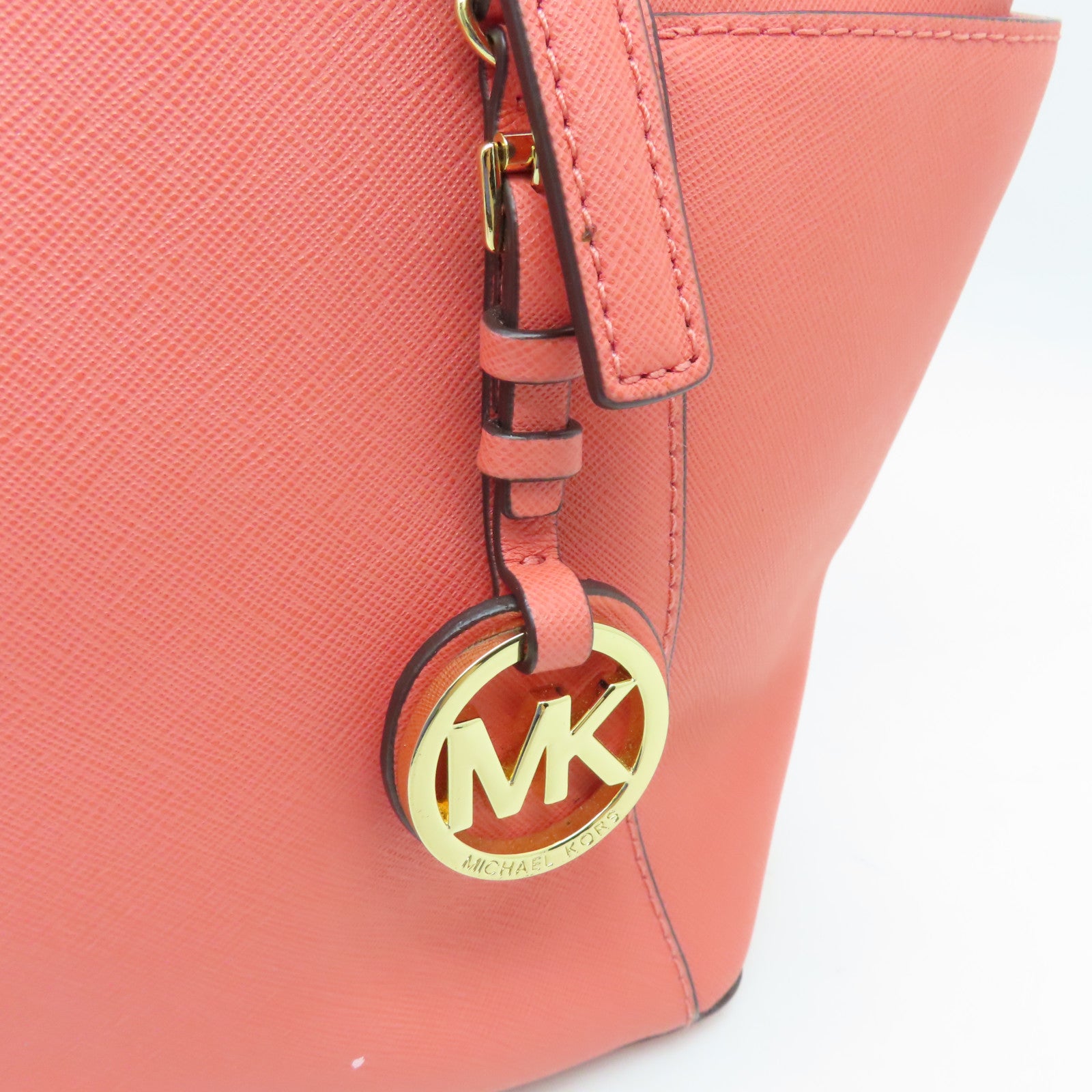 Michael Kors cowhide leather Tote Bag gold buckle handle bag orange pink