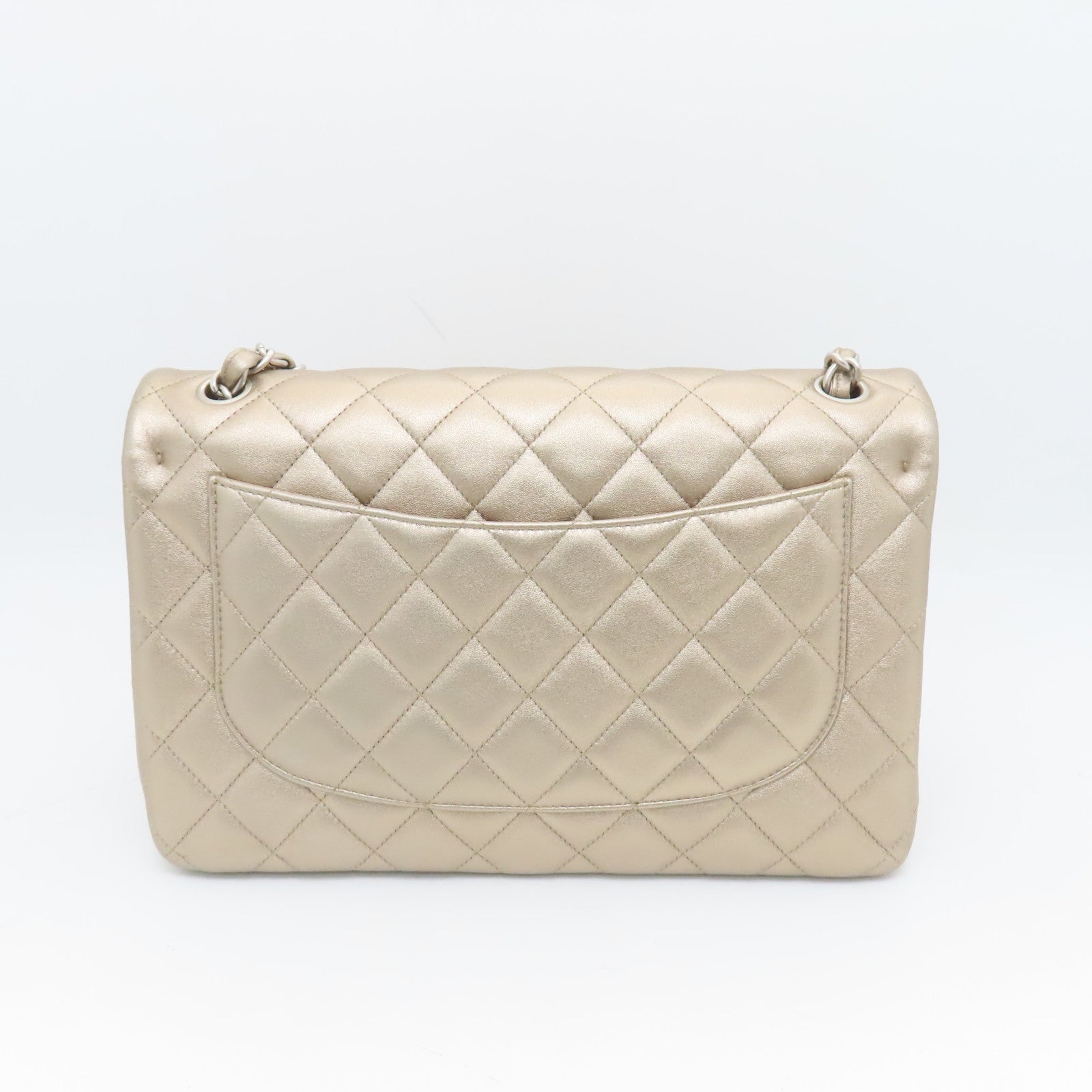 CHANEL 【激減優惠】菱格牛皮皮革Chain Shoulder Bag銀扣鏈帶肩背袋香檳色