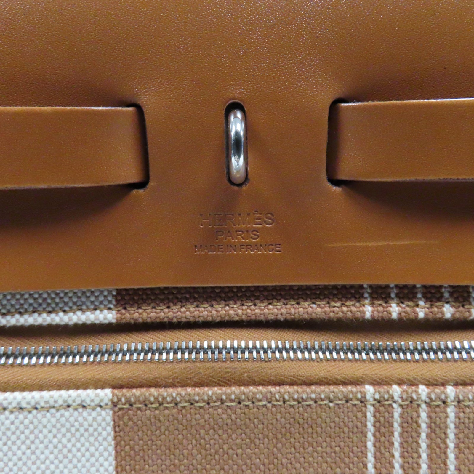 HERMES 帆布Herbag PM銀扣手挽肩背兩用袋Gold經典駝色/米色