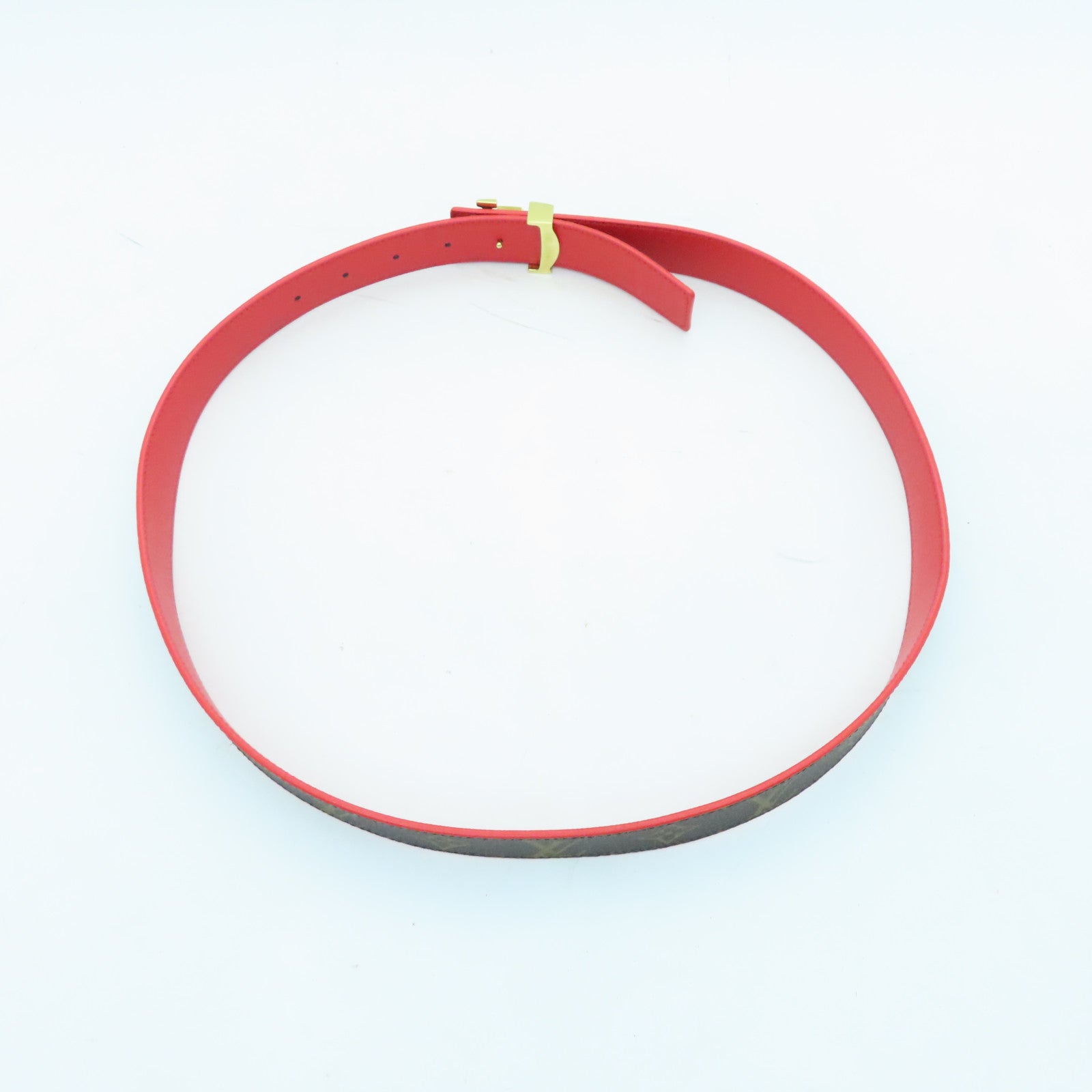 LOUIS VUITTON Monogram Belt 90cm金扣皮帶啡色/紅色