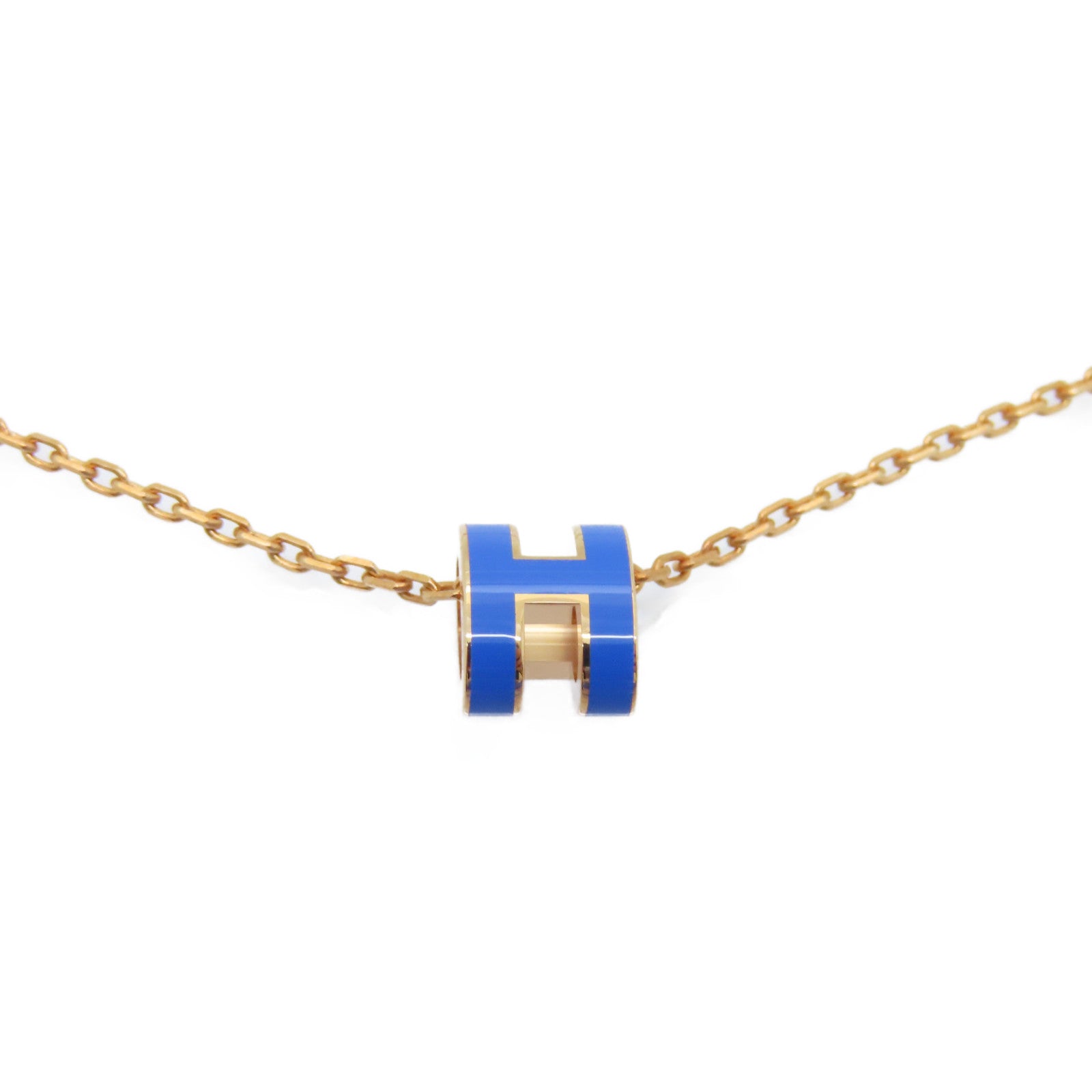 HERMES 金屬Mini Pop H Necklace項鍊藍色/金色
