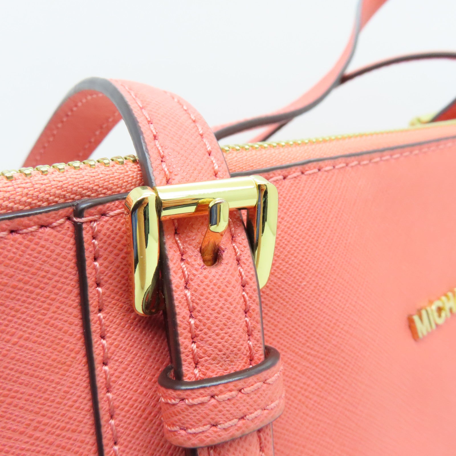 Michael Kors cowhide leather Tote Bag gold buckle handle bag orange pink