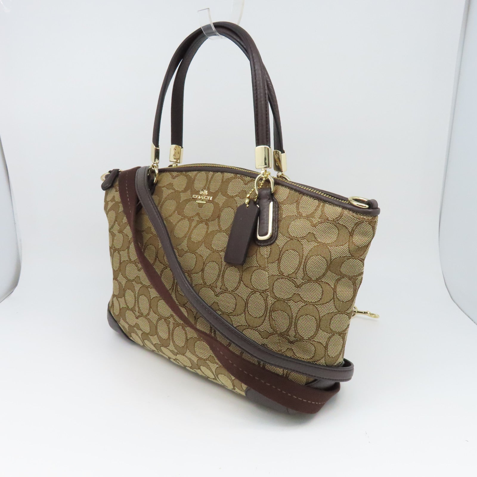 COACH 帆布2way Shoulder Bag金扣手挽肩背兩用袋啡色