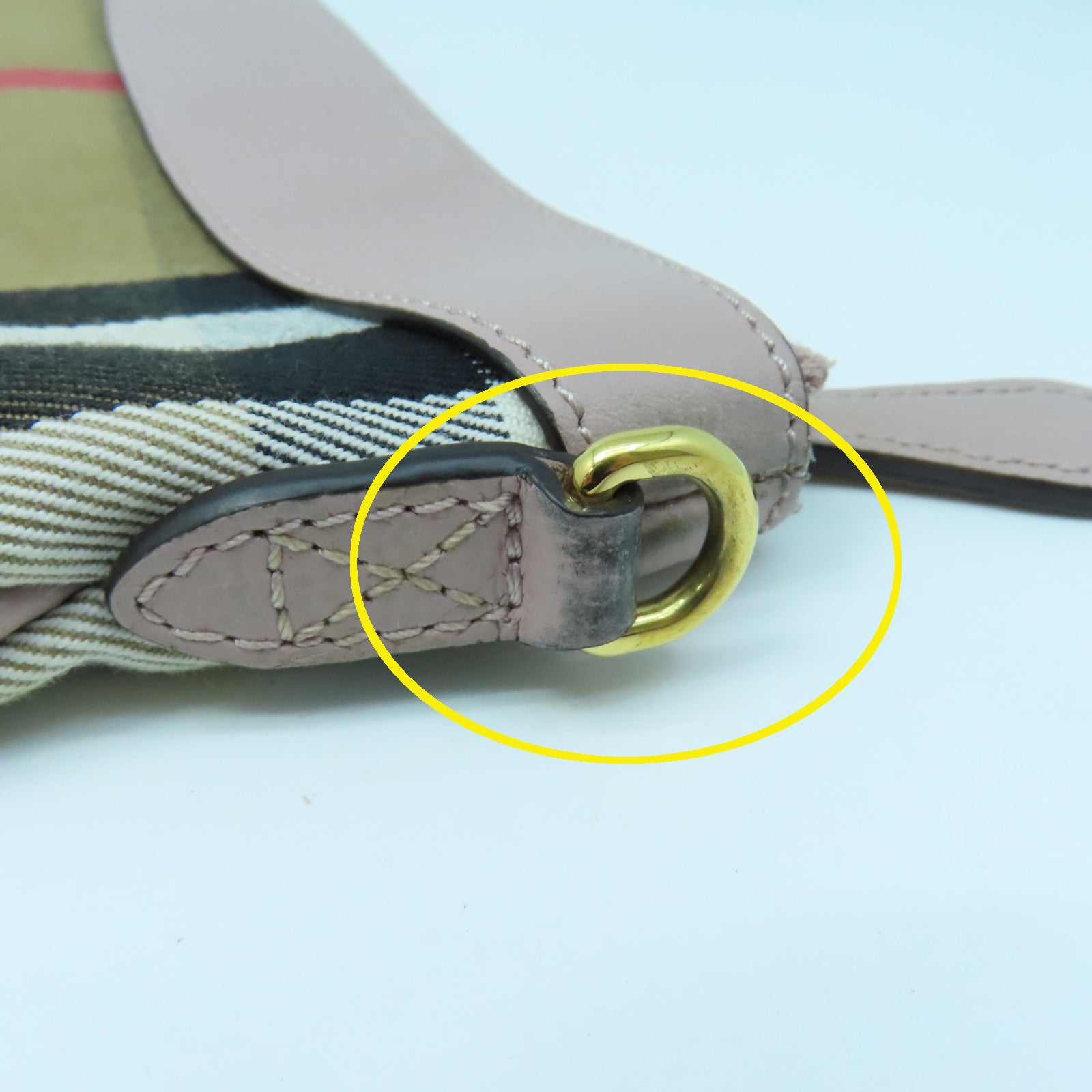 BURBERRY 帆布/牛皮皮革Shoulder Bag金扣肩背袋啡色/粉紅色