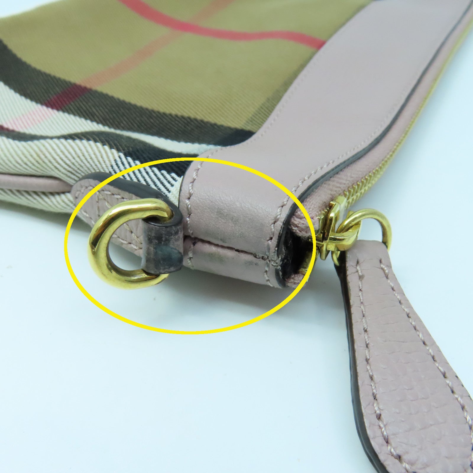 BURBERRY 帆布/牛皮皮革Shoulder Bag金扣肩背袋啡色/粉紅色