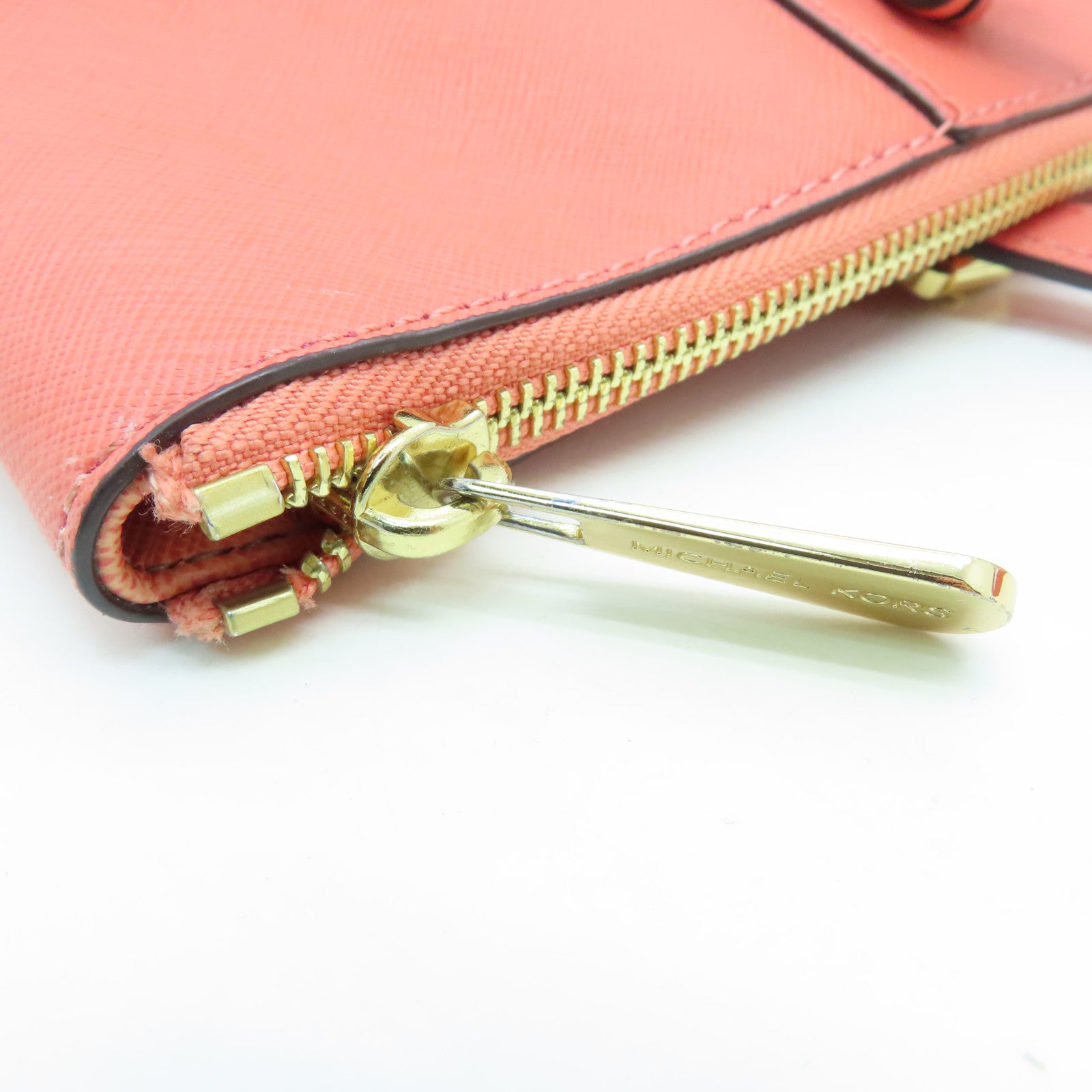 Michael Kors cowhide leather Tote Bag gold buckle handle bag orange pink