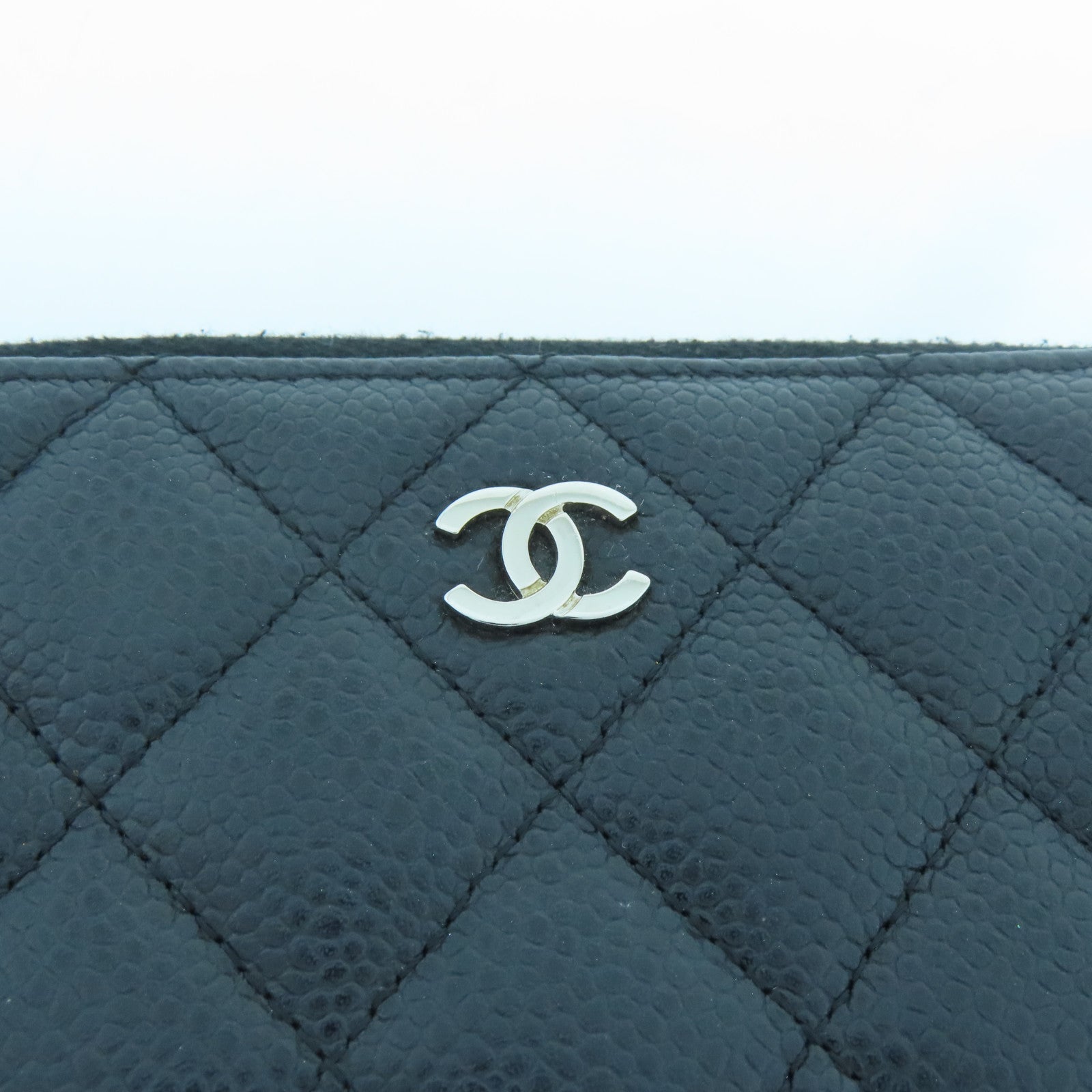 CHANEL 菱格Caviar皮革Card Case銀扣卡片套黑色