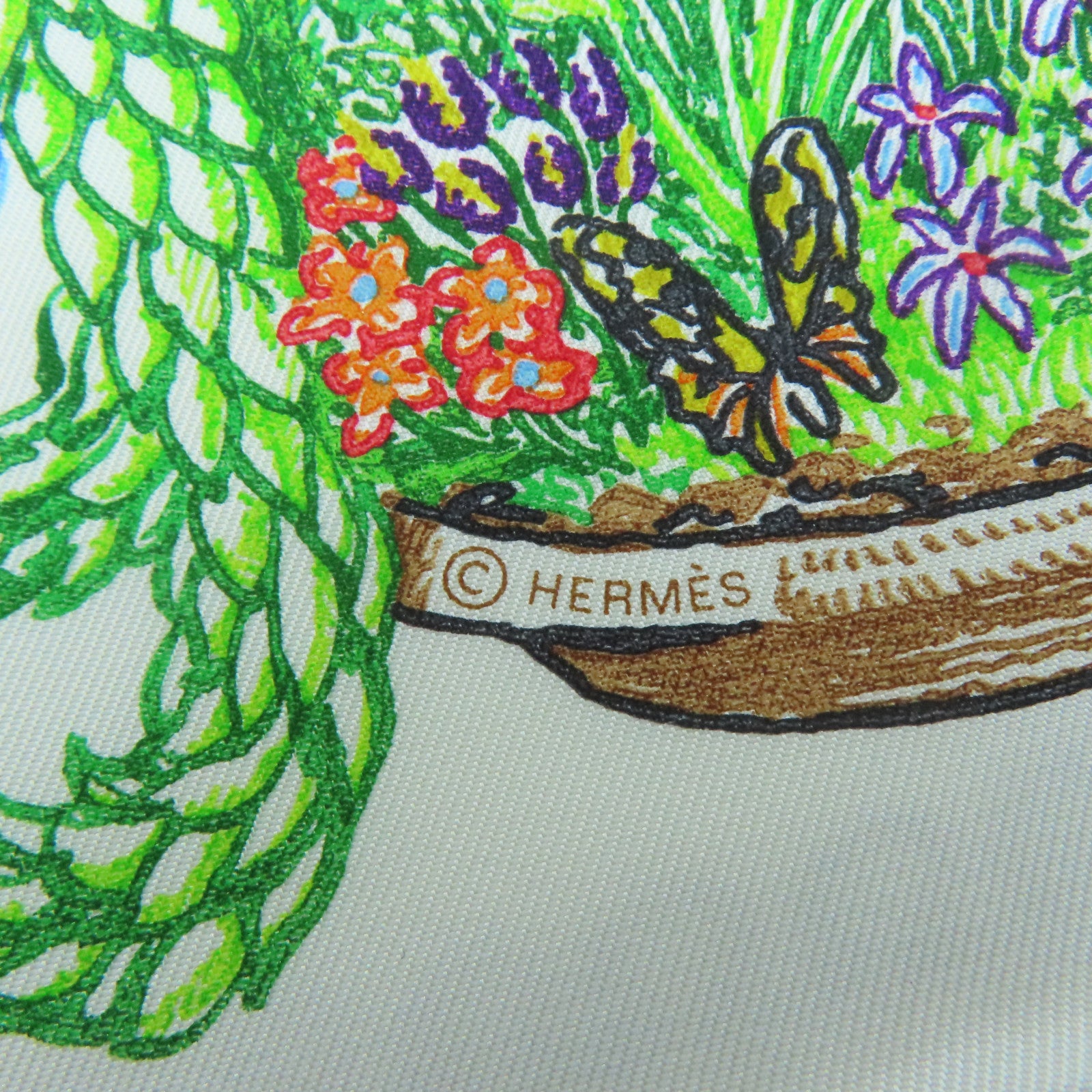 HERMES 絲質Scarf 90x90絲巾白色/彩色