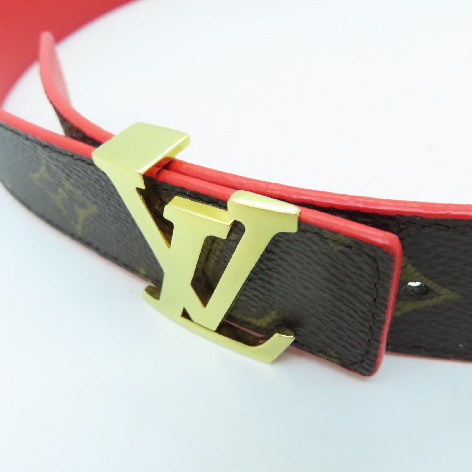 LOUIS VUITTON Monogram Belt 90cm金扣皮帶啡色/紅色