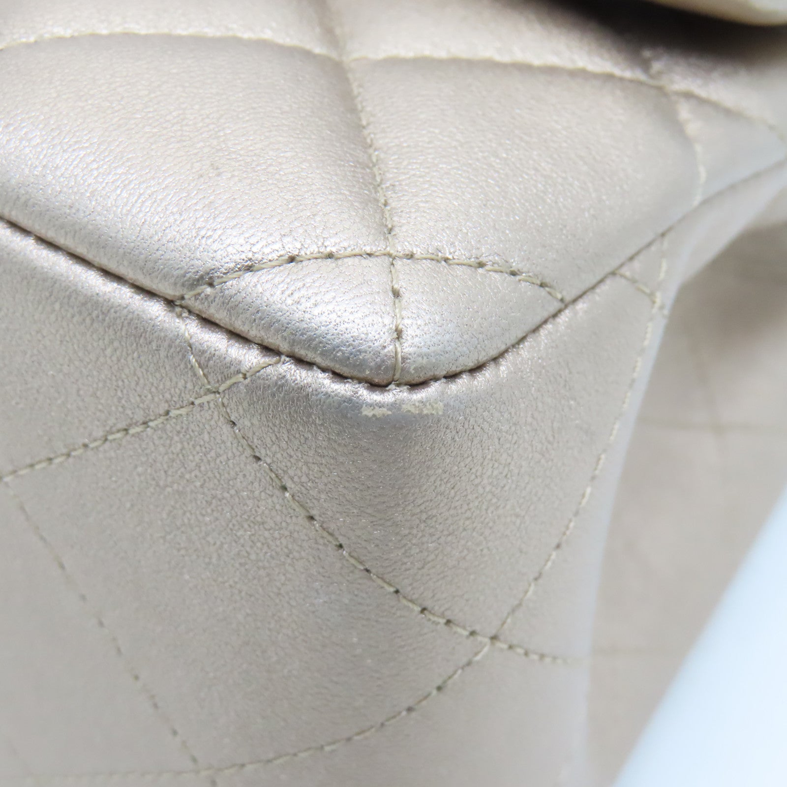 CHANEL 【激減優惠】菱格牛皮皮革Chain Shoulder Bag銀扣鏈帶肩背袋香檳色