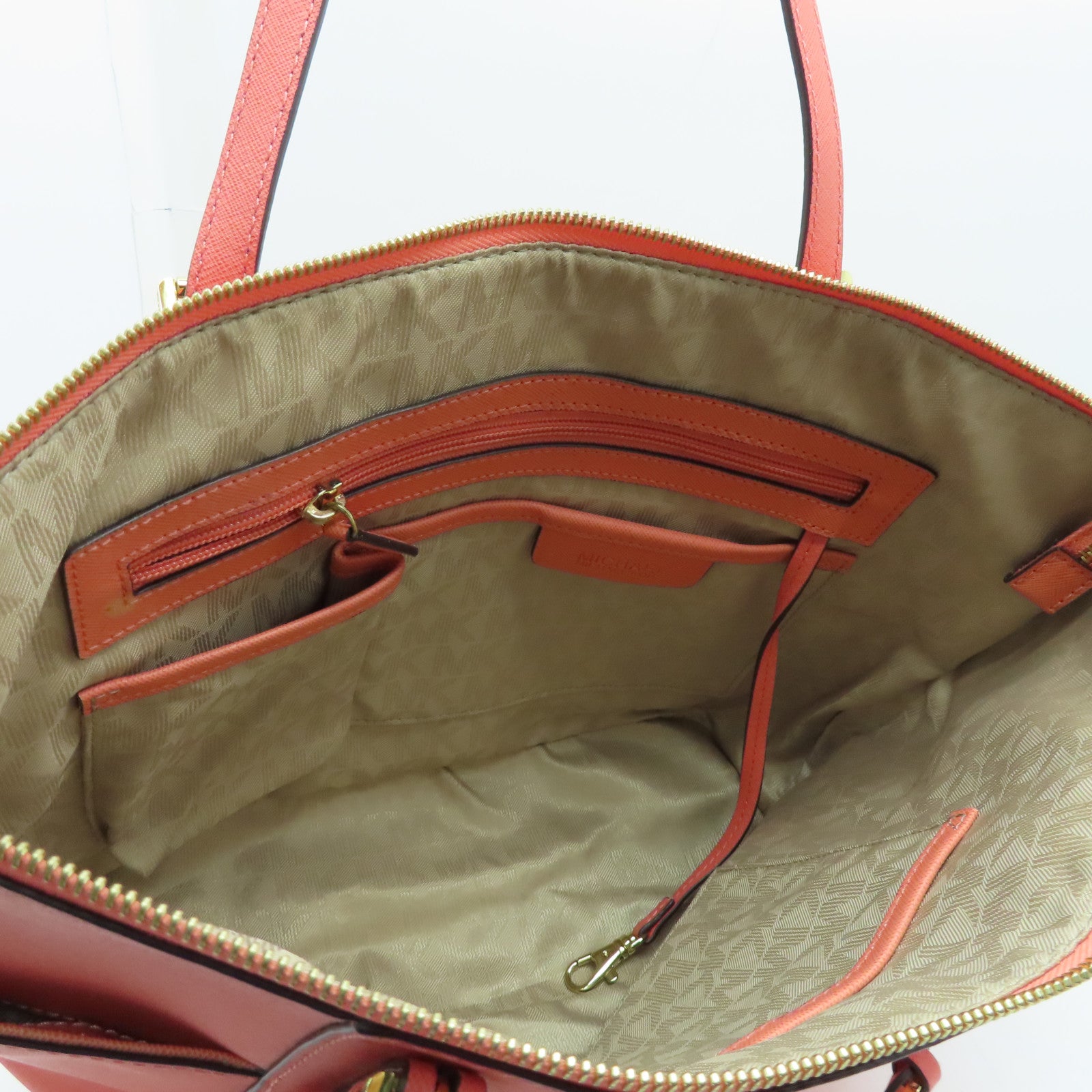 Michael Kors cowhide leather Tote Bag gold buckle handle bag orange pink
