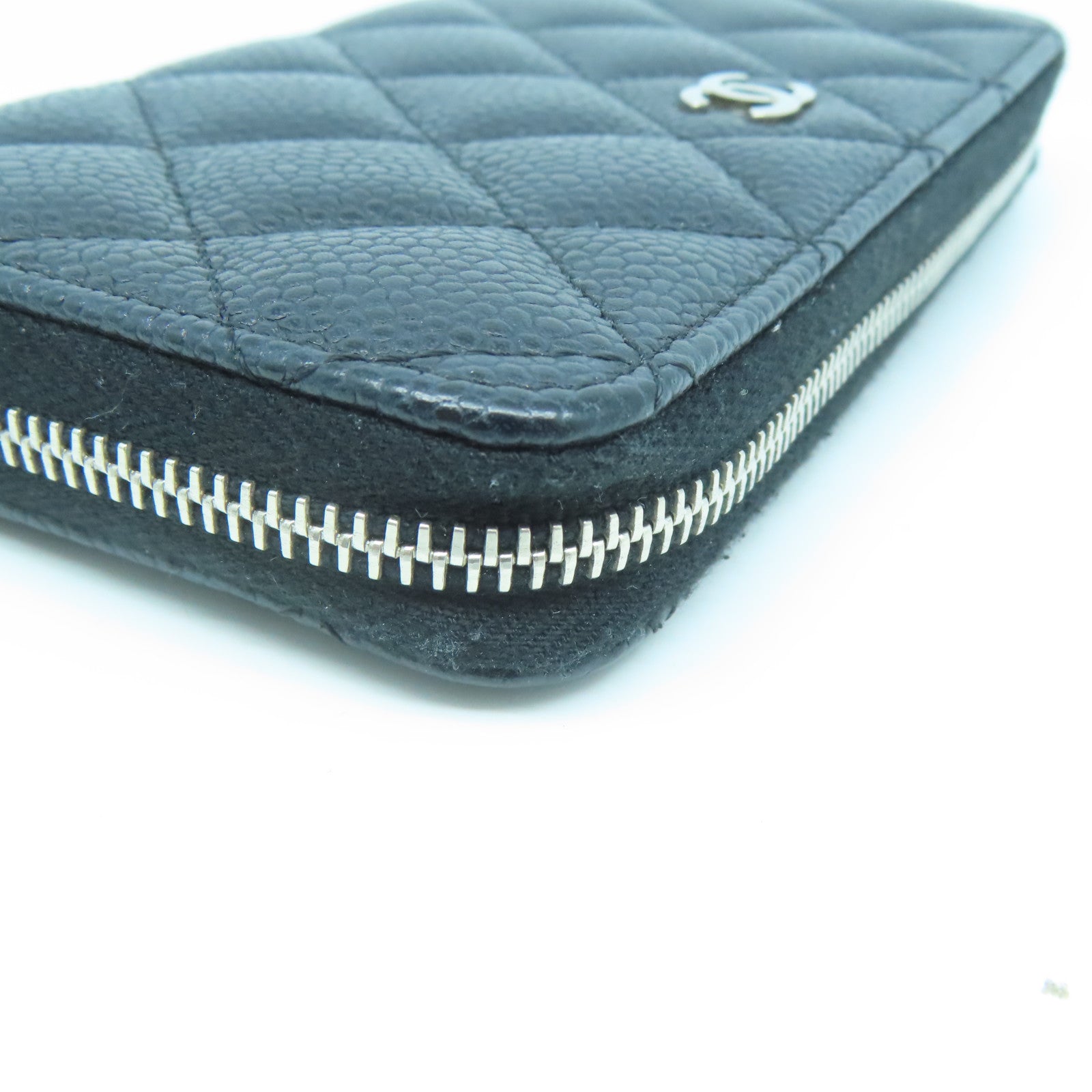 CHANEL 菱格Caviar皮革Card Case銀扣卡片套黑色