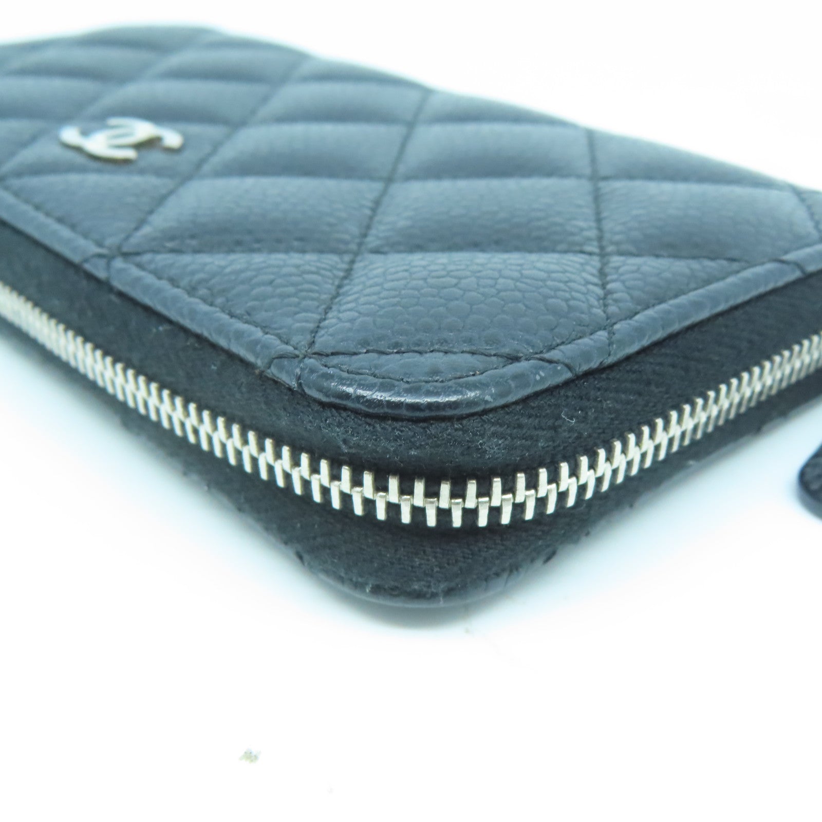 CHANEL 菱格Caviar皮革Card Case銀扣卡片套黑色