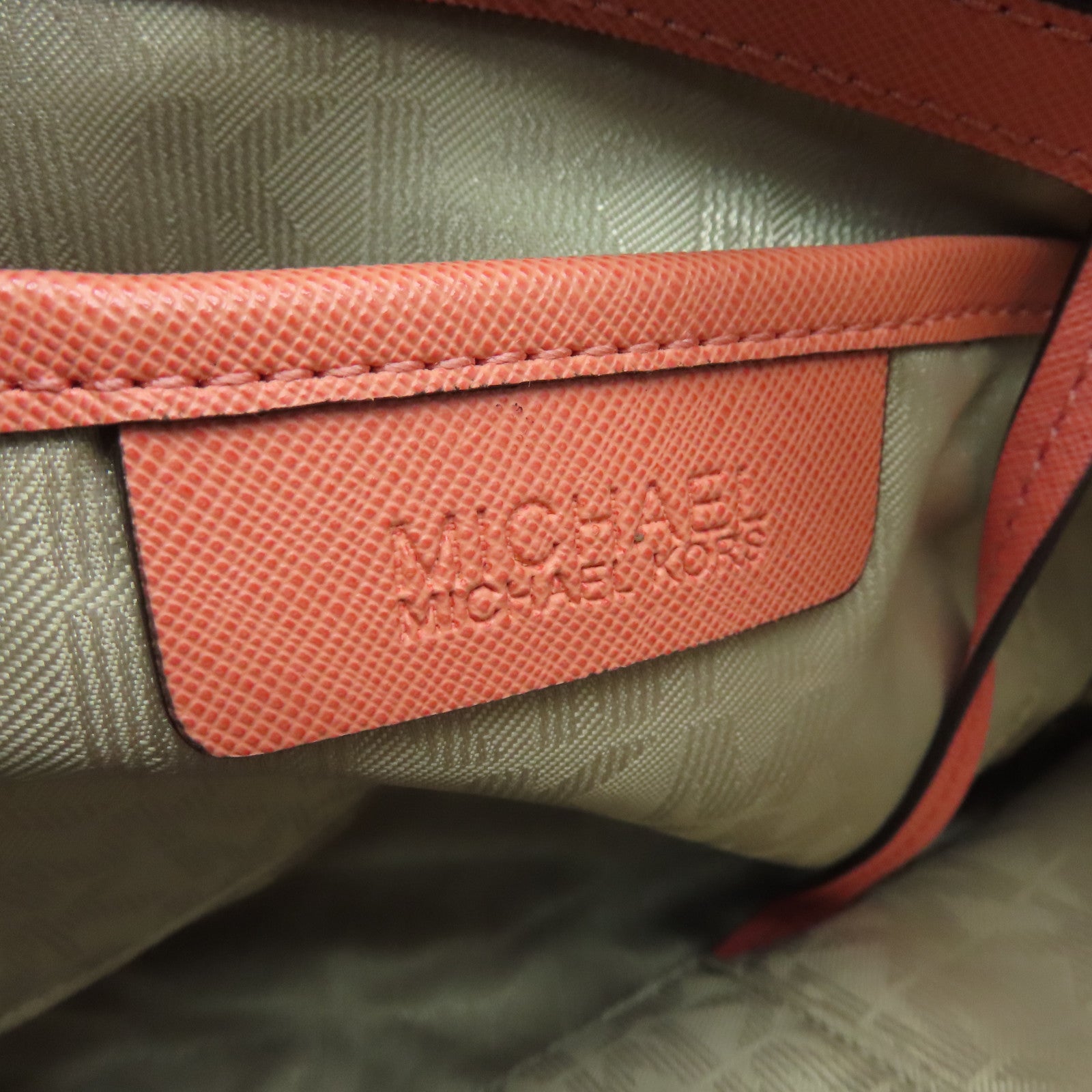 Michael Kors cowhide leather Tote Bag gold buckle handle bag orange pink