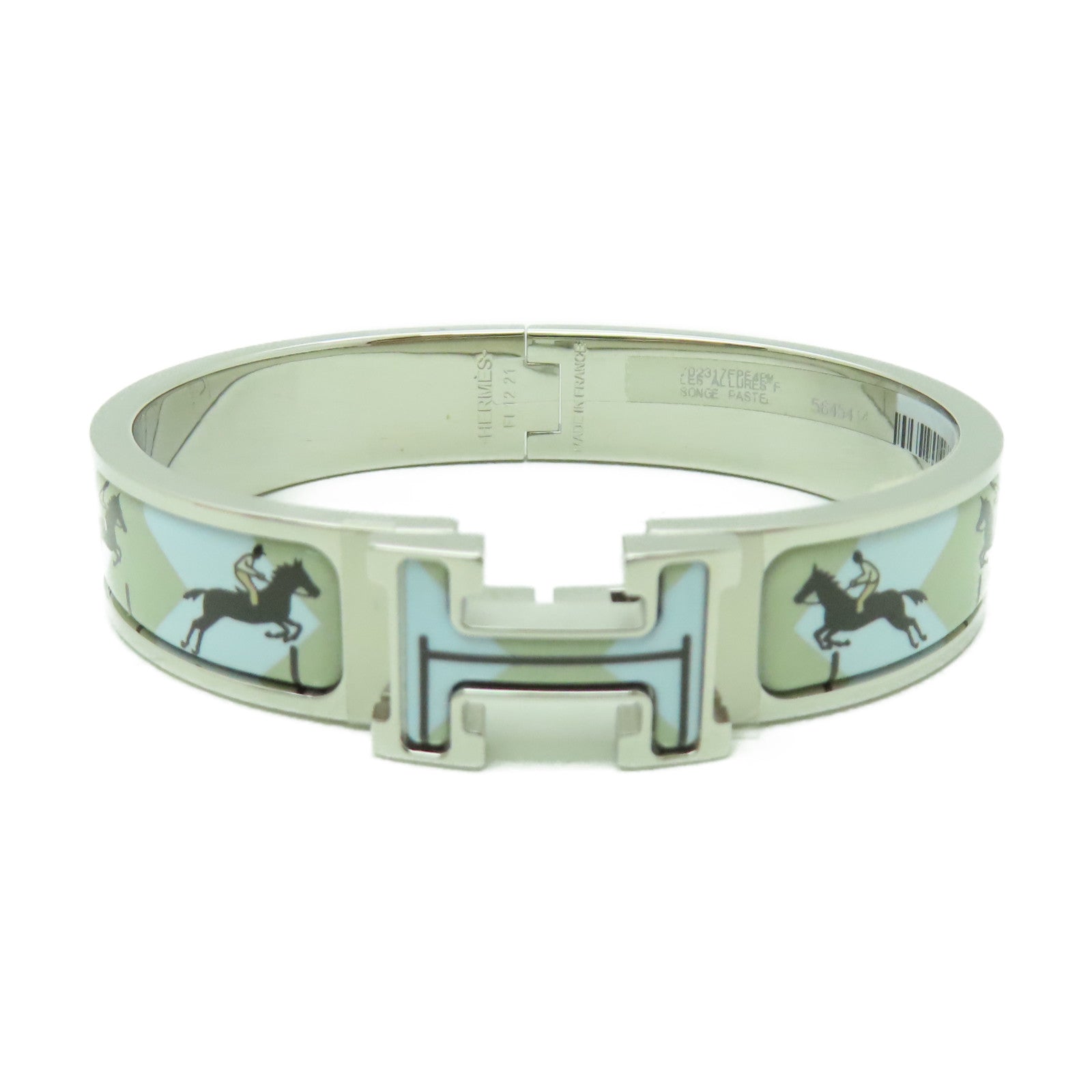 HERMES 金屬/琺瑯Clic H Bracelet銀扣手鐲淺藍色/彩色