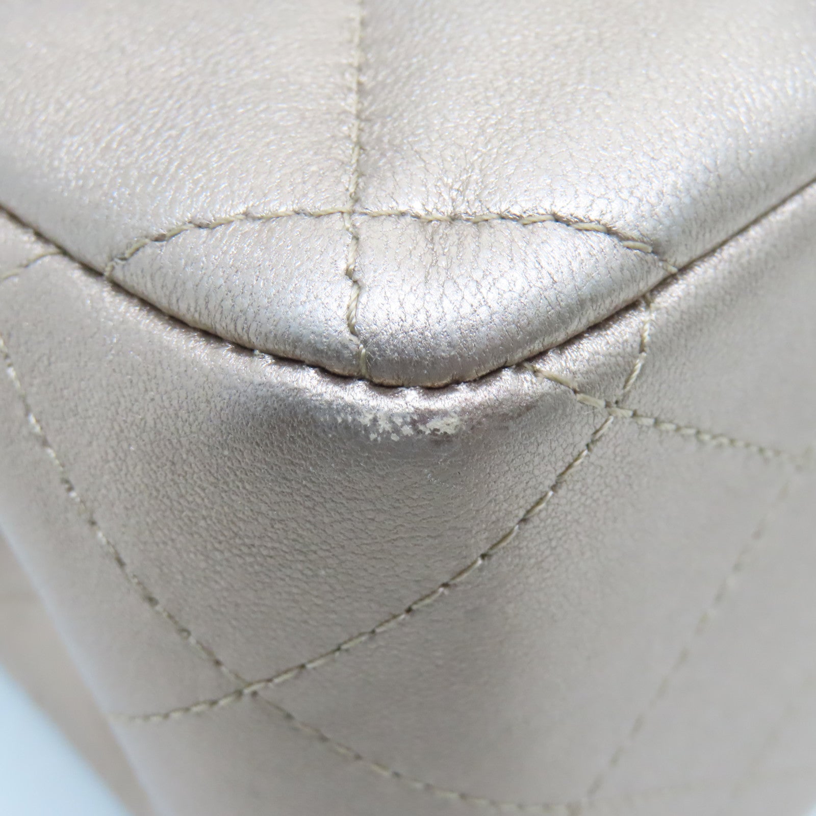 CHANEL 【激減優惠】菱格牛皮皮革Chain Shoulder Bag銀扣鏈帶肩背袋香檳色