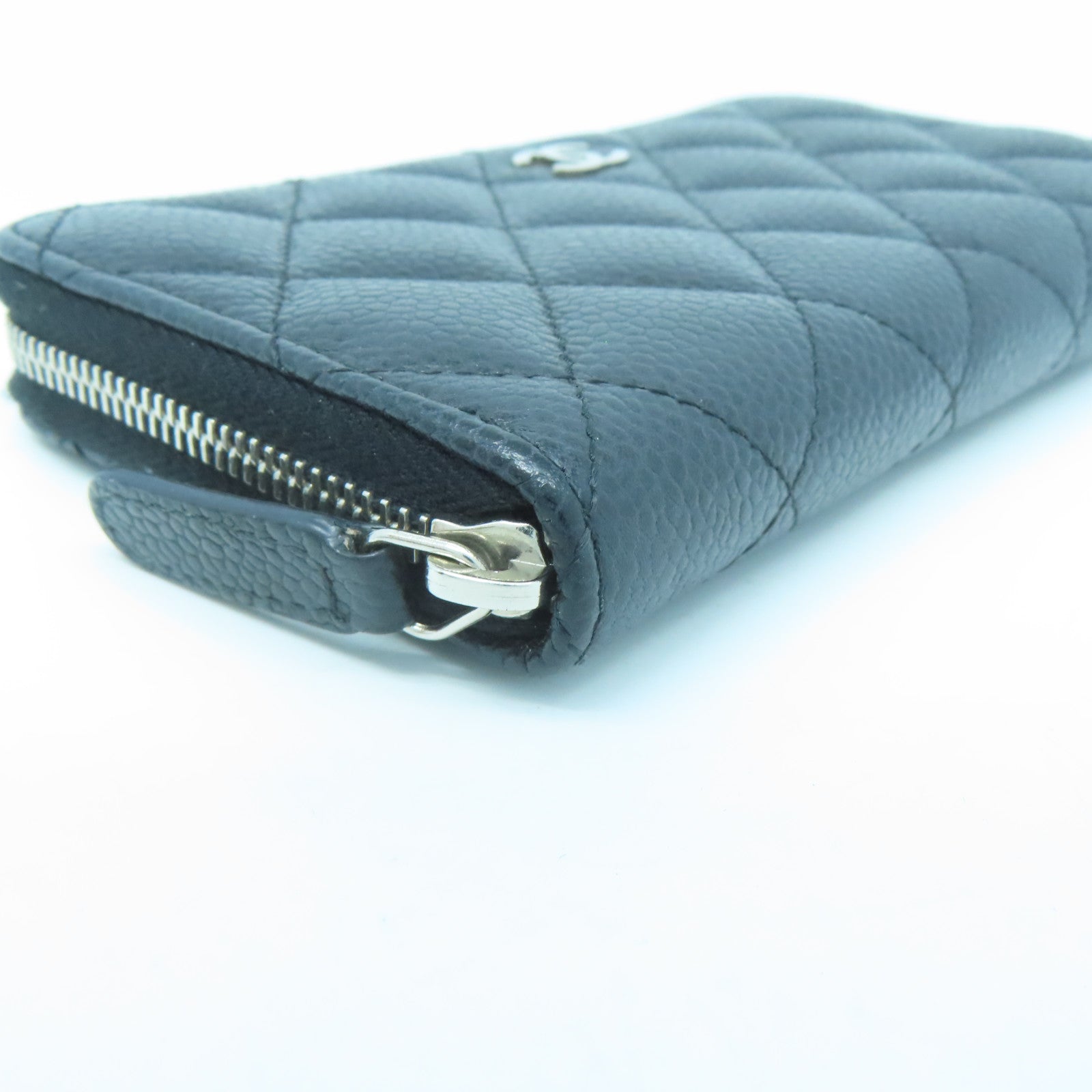 CHANEL 菱格Caviar皮革Card Case銀扣卡片套黑色