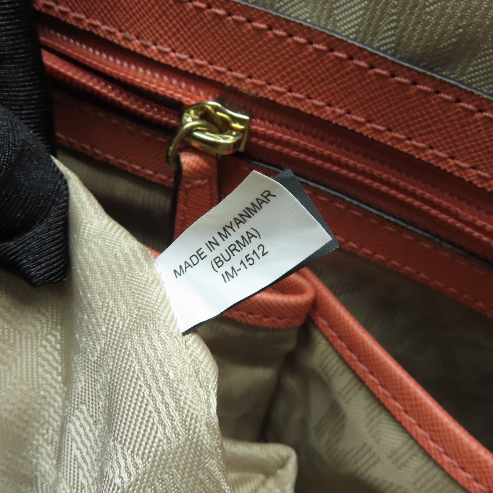 Michael Kors cowhide leather Tote Bag gold buckle handle bag orange pink