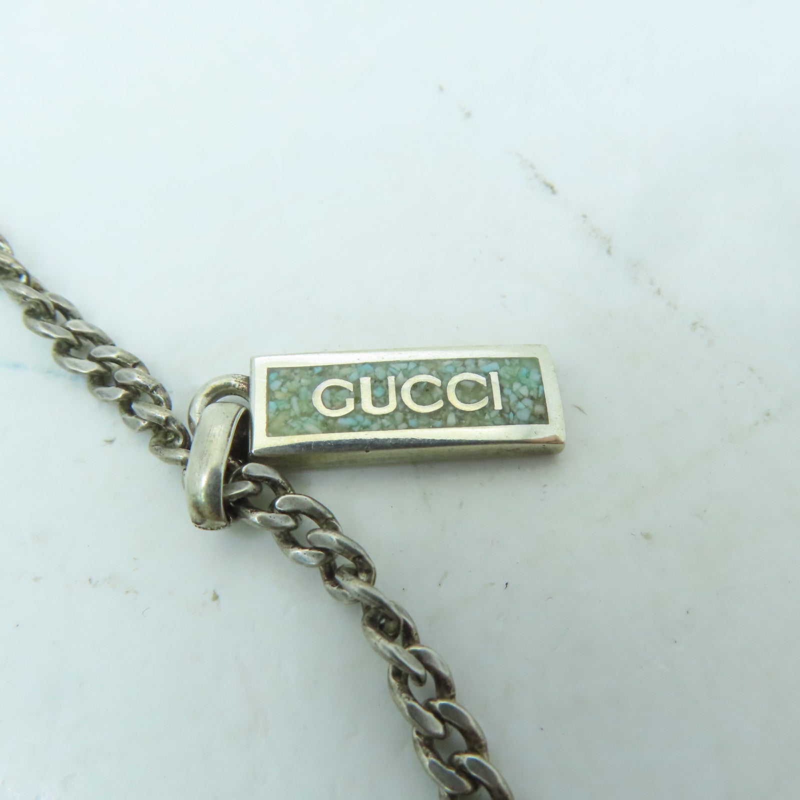 GUCCI 925純銀Necklace項鍊銀色/綠色/藍色